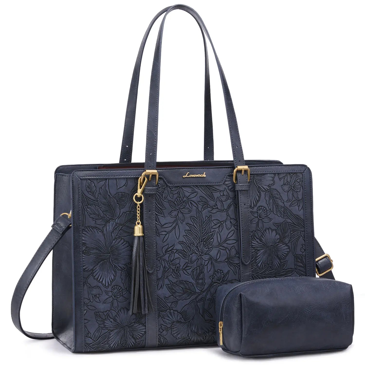LOVEVOOK Canvas Laptop Tote Bag 15.6 & 17.3 Inches for Women with Clutch Purse, Lightweight Tote Bag with 2 Cup Holder, Purses for Women, Computer Bag for Work, Office, Casual. Dealsforyoudays