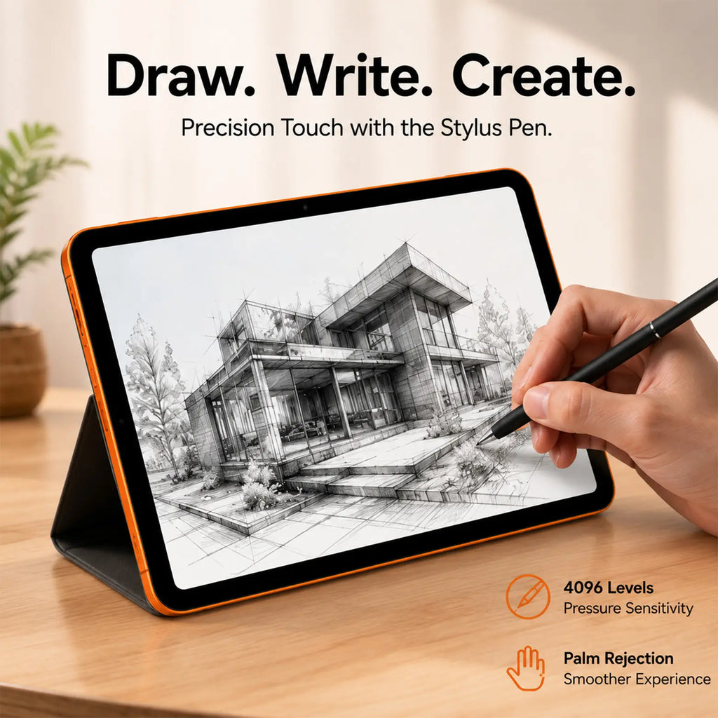 Portable Android 14 Tablet Bundle for Travel & Remote Work, 10.1" 2K Display, 8GB+256GB Storage, Wifi & SIM Supported with Keyboard, Mouse & Stylus