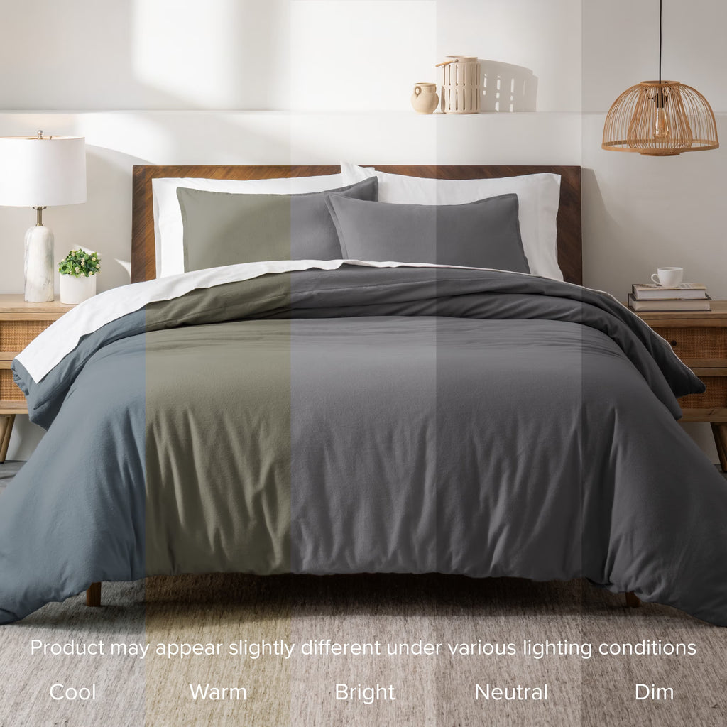 Flannel Duvet Cover Set - 100% Flannel Cotton - Double Brushed - Queen, Gray
