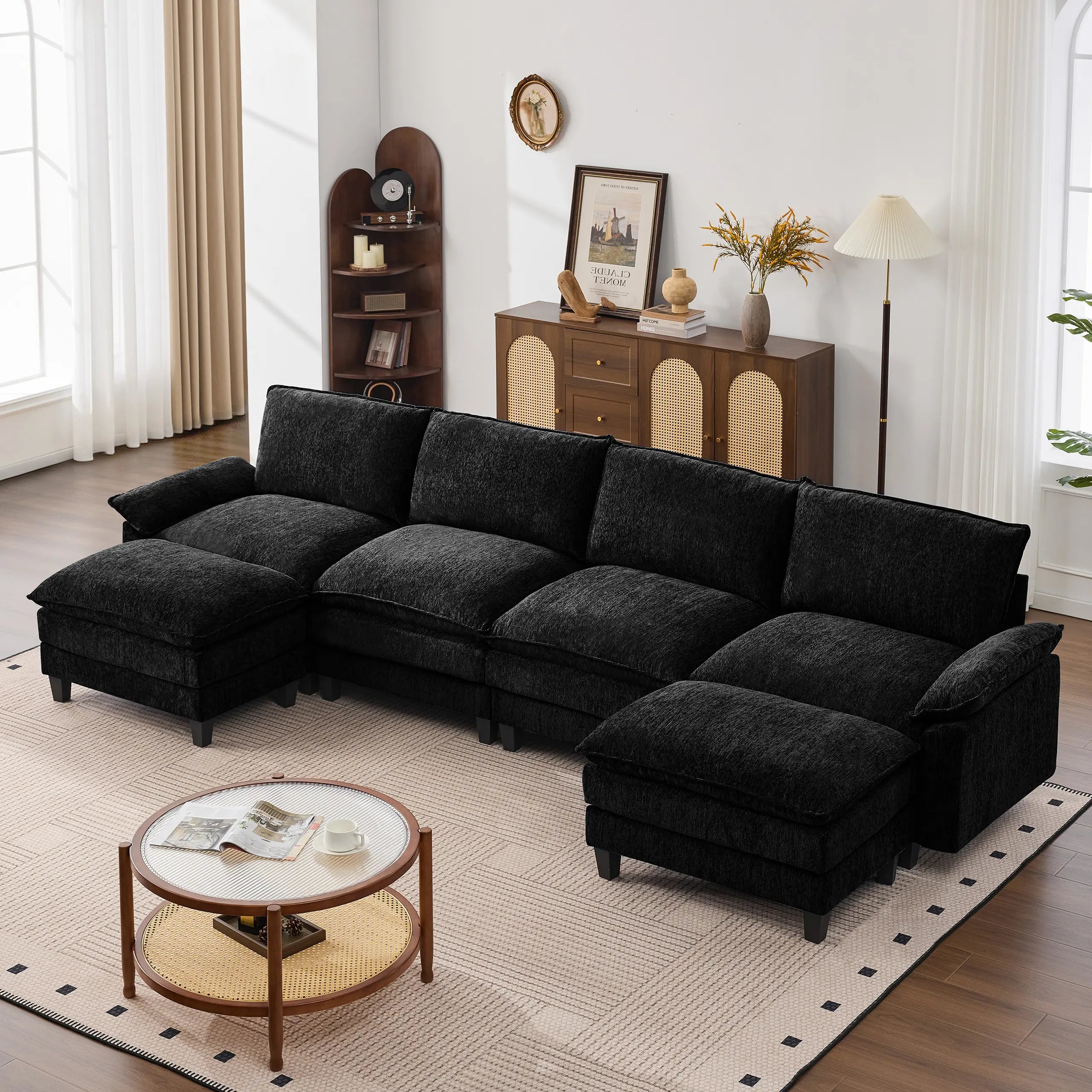 【2-3 Packages】115-149 Inch Modular Couch Sectionals with Ottoman, Big Comfy Cloud Couches, L/U Shaped 4-6 Seat Modular Sectional Sofa, Modern Cloud Sectional Couches for Living Room, Deep Seat Sofa