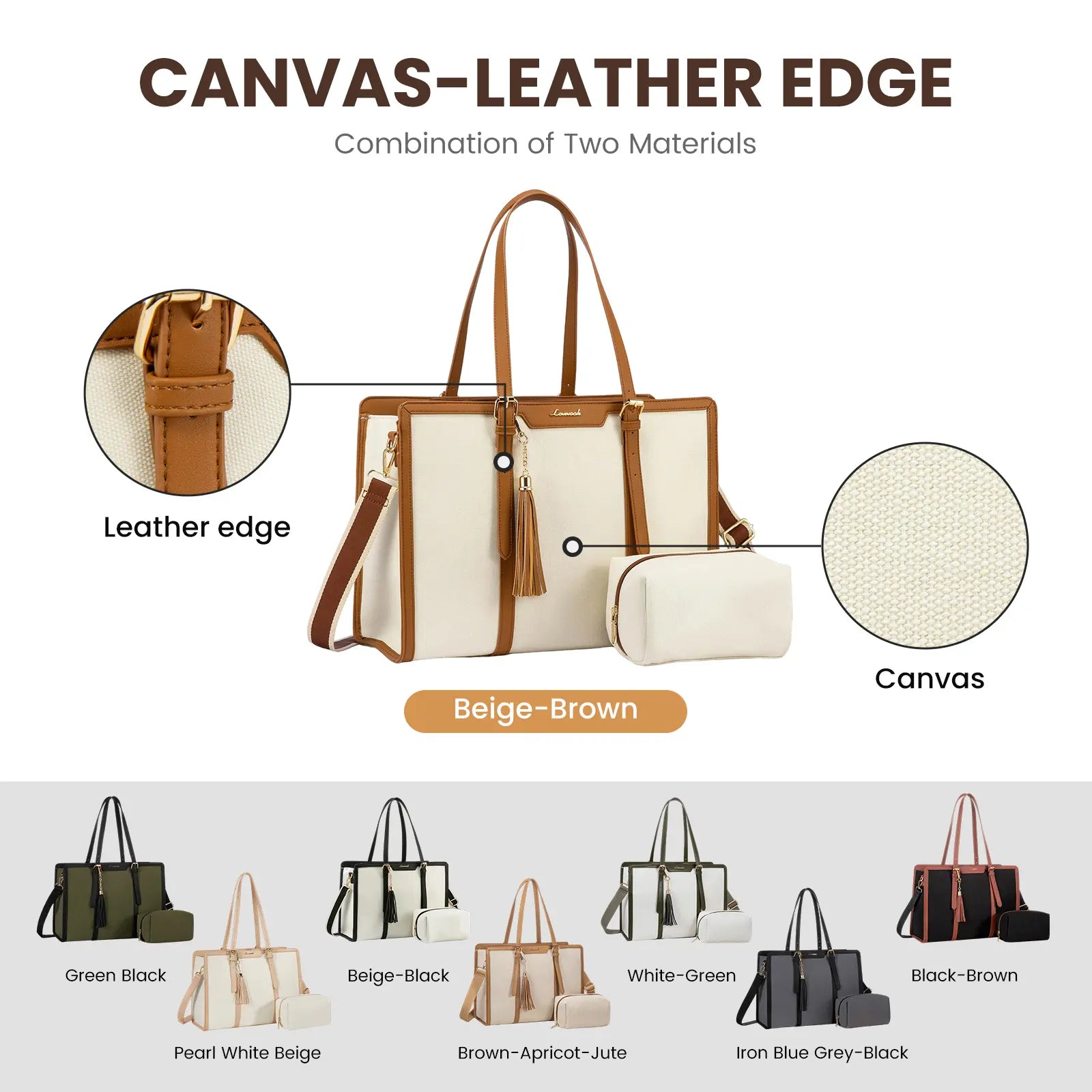 LOVEVOOK Canvas Laptop Tote Bag 15.6 & 17.3 Inches for Women with Clutch Purse, Lightweight Tote Bag with 2 Cup Holder, Purses for Women, Computer Bag for Work, Office, Casual. Dealsforyoudays