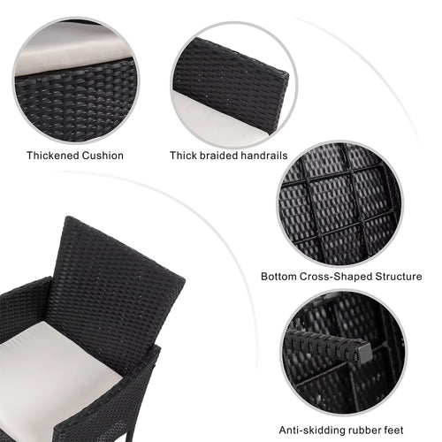 4-Piece Patio Rattan Furniture Set with Cushions & Tempered Glass Tabletop, White