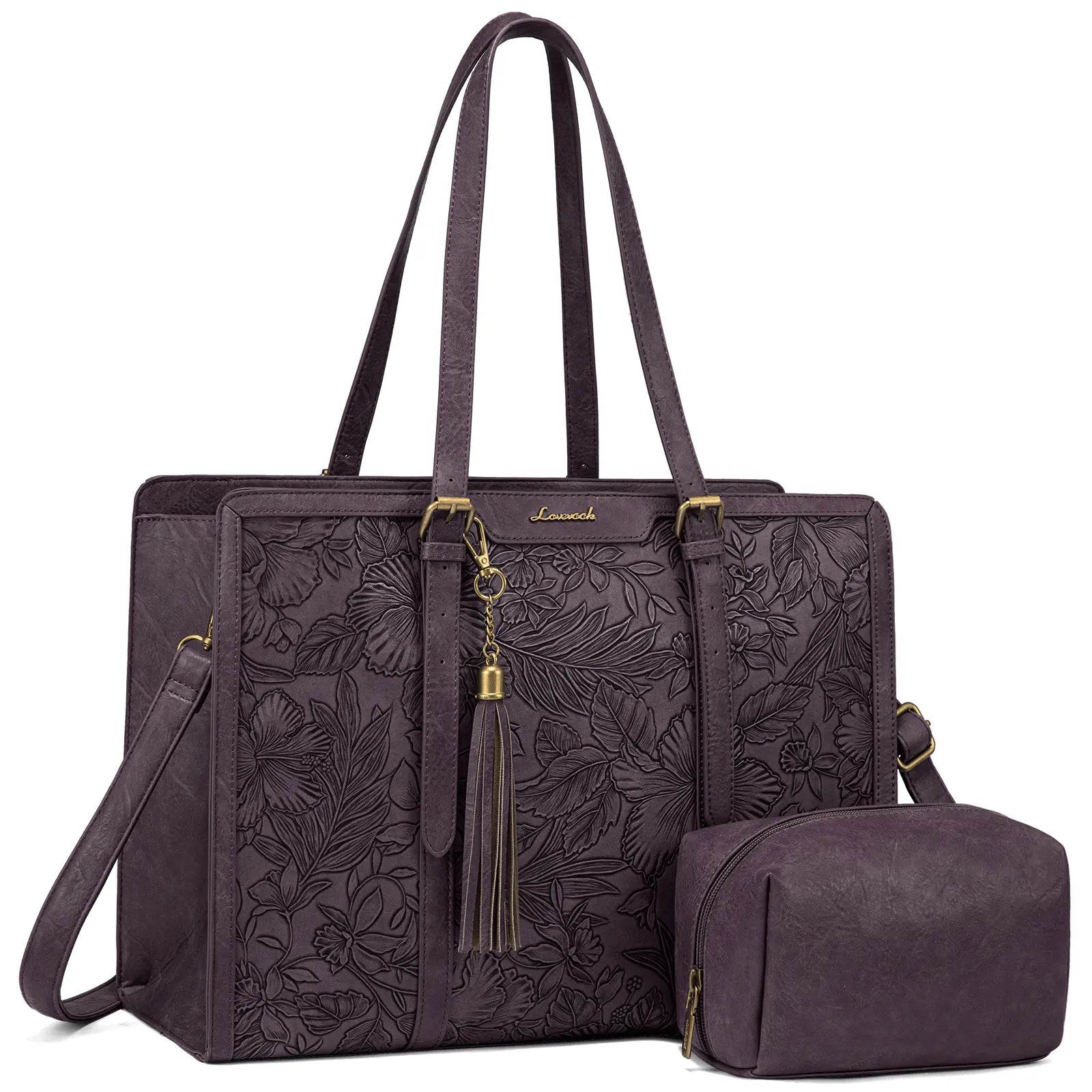 LOVEVOOK Canvas Laptop Tote Bag 15.6 & 17.3 Inches for Women with Clutch Purse, Lightweight Tote Bag with 2 Cup Holder, Purses for Women, Computer Bag for Work, Office, Casual. Dealsforyoudays