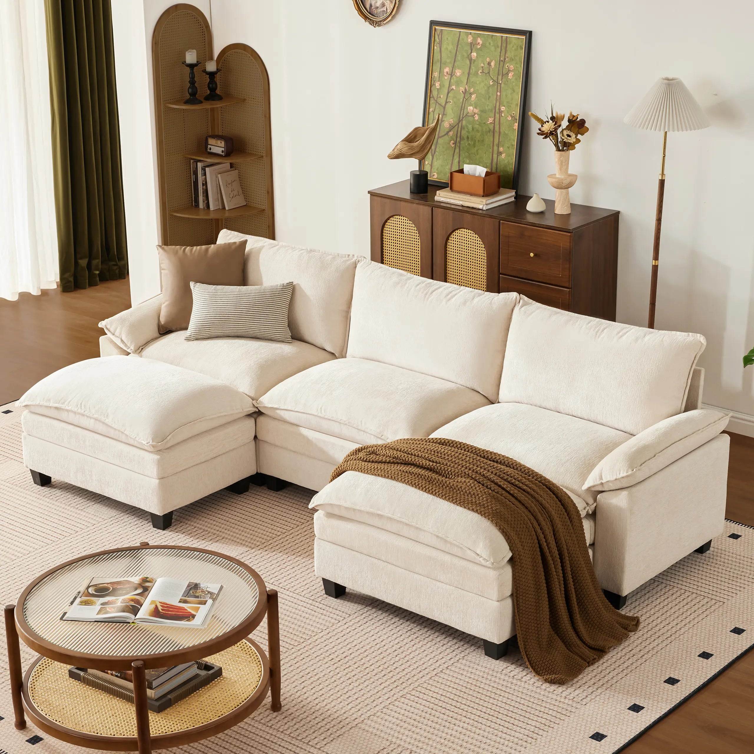 【2-3 Packages】115-149 Inch Modular Couch Sectionals with Ottoman, Big Comfy Cloud Couches, L/U Shaped 4-6 Seat Modular Sectional Sofa, Modern Cloud Sectional Couches for Living Room, Deep Seat Sofa