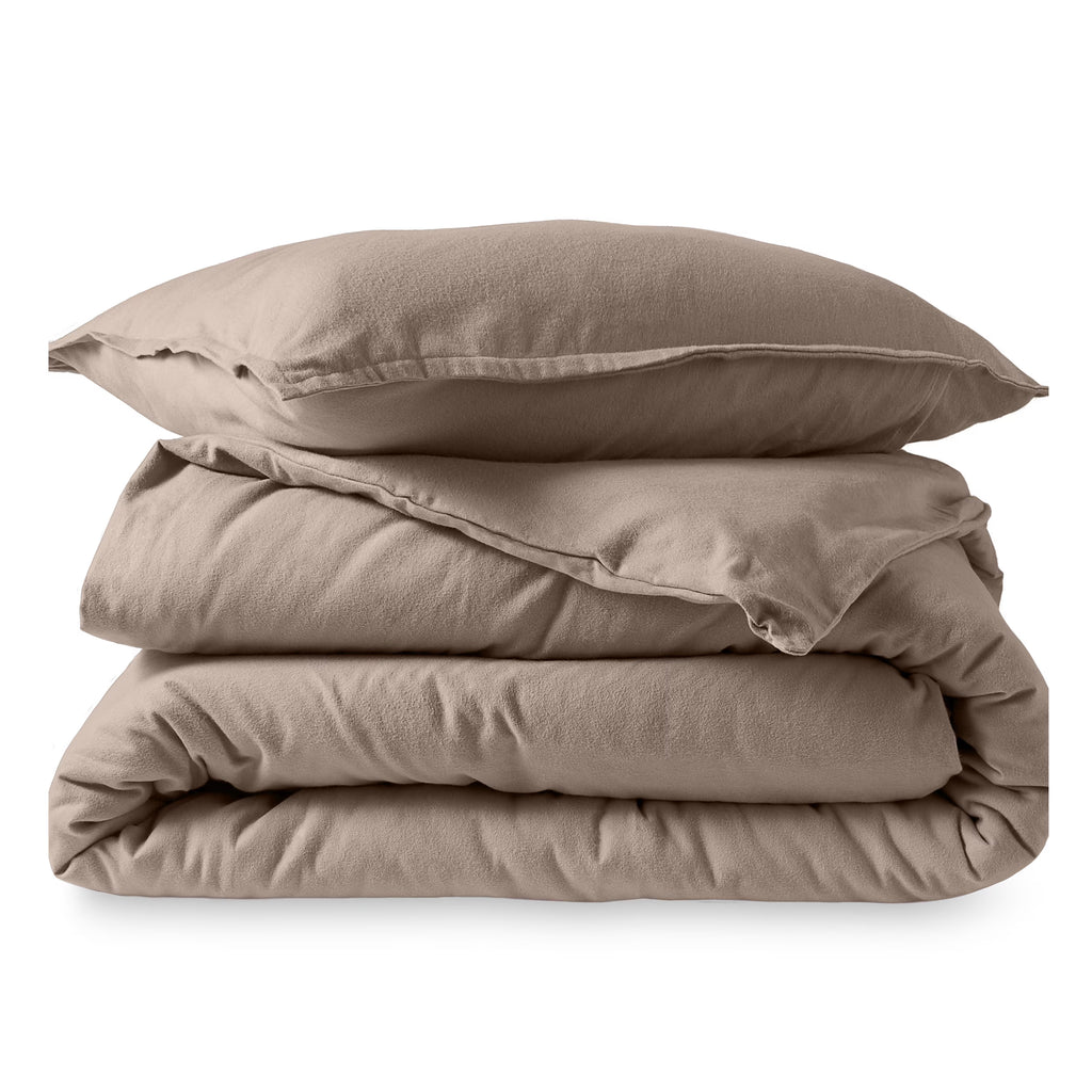 Flannel Duvet Cover Set - 100% Flannel Cotton - Double Brushed - Twin/Twin XL, Taupe