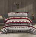 Quilt Set Queen/Full Size Rustic Quilt Bedspread Country Lodge Bedding Cabin Reversible Quilt Bedding Home Lightweight Bedspread Coverlet Black White Buffalo Plaid Quilt Animal Moose Bear Bedding