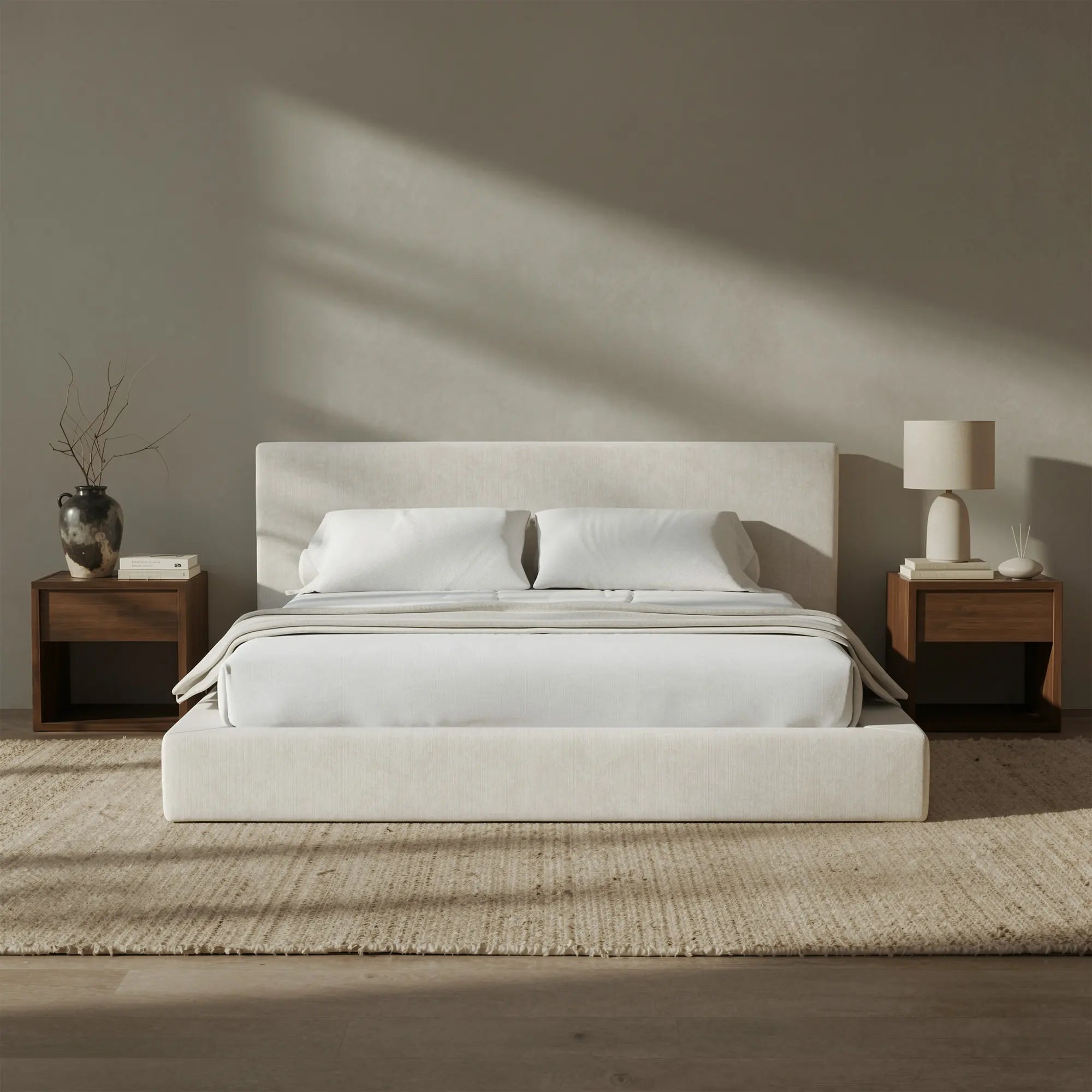 RECCI Airframe Upholstered Modern Low Profile Platform Bed Frame - Full Size, No Headboard Option, 5-In High-Resiliency Foam Upholstery, Sturdy Steel Bedframe, No Box Spring Needed, Easy Assembly, Apartment Furniture,Dorm Essentials,Home Decor