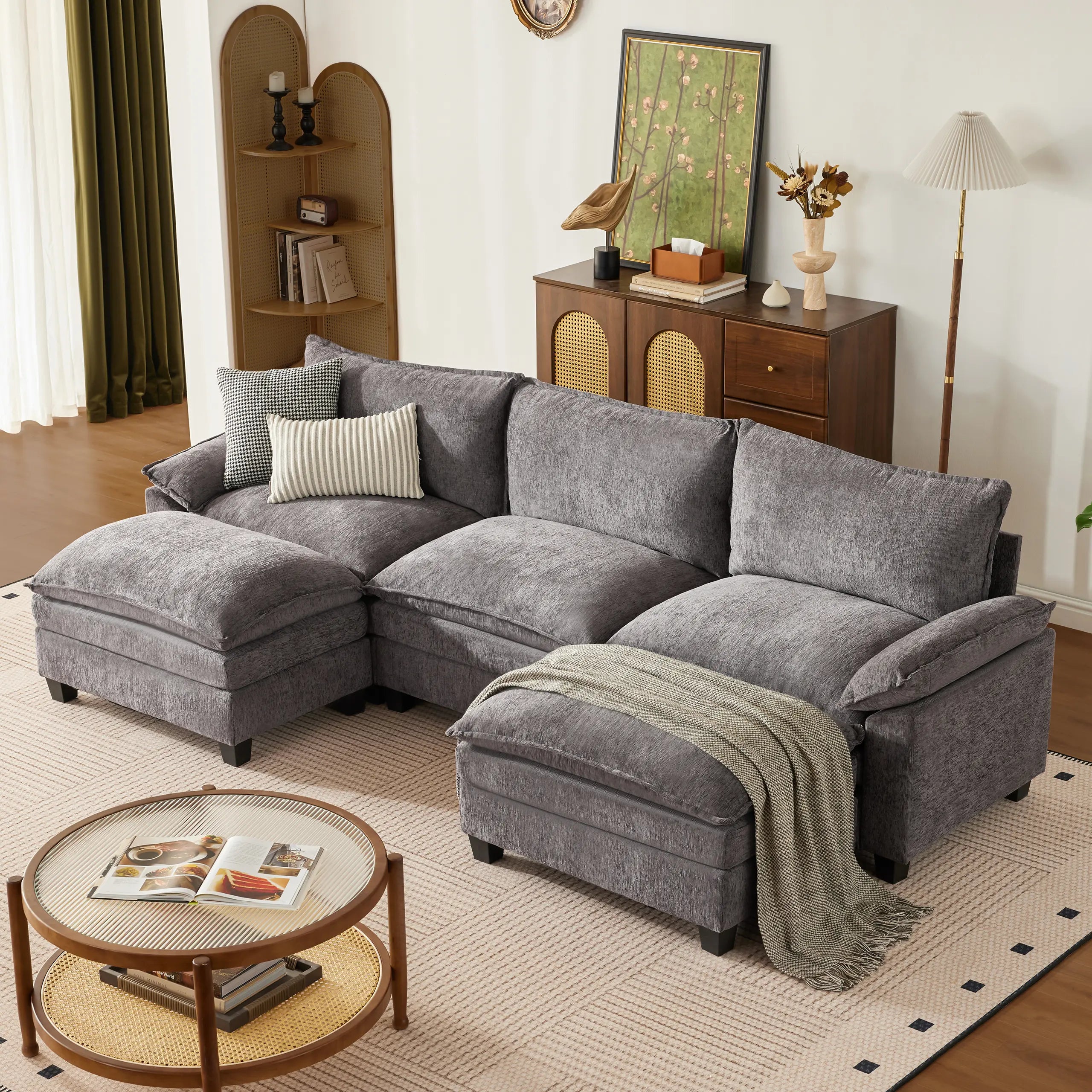 【2-3 Packages】115-149 Inch Modular Couch Sectionals with Ottoman, Big Comfy Cloud Couches, L/U Shaped 4-6 Seat Modular Sectional Sofa, Modern Cloud Sectional Couches for Living Room, Deep Seat Sofa