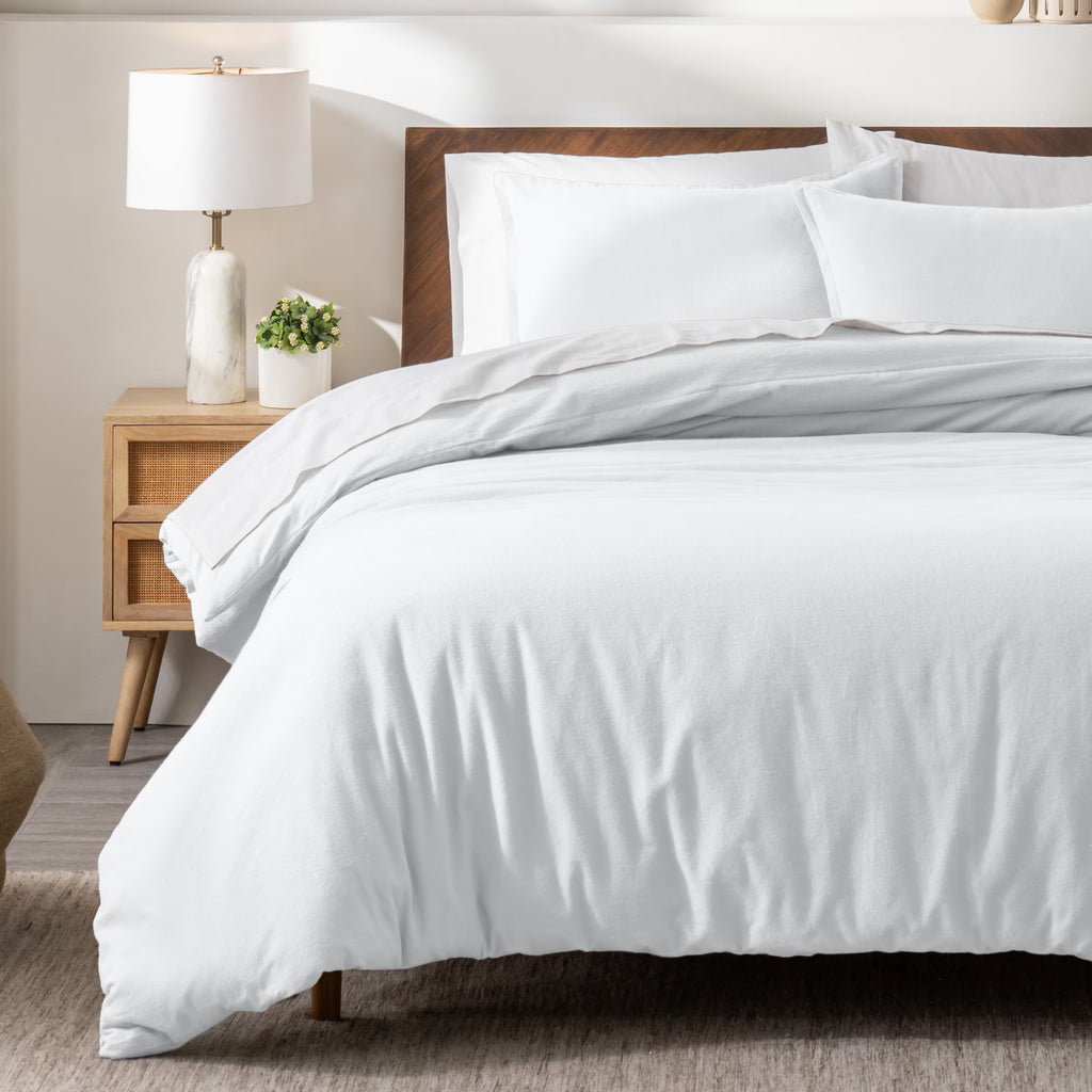 Flannel Duvet Cover Set - 100% Flannel Cotton - Double Brushed - Queen, White