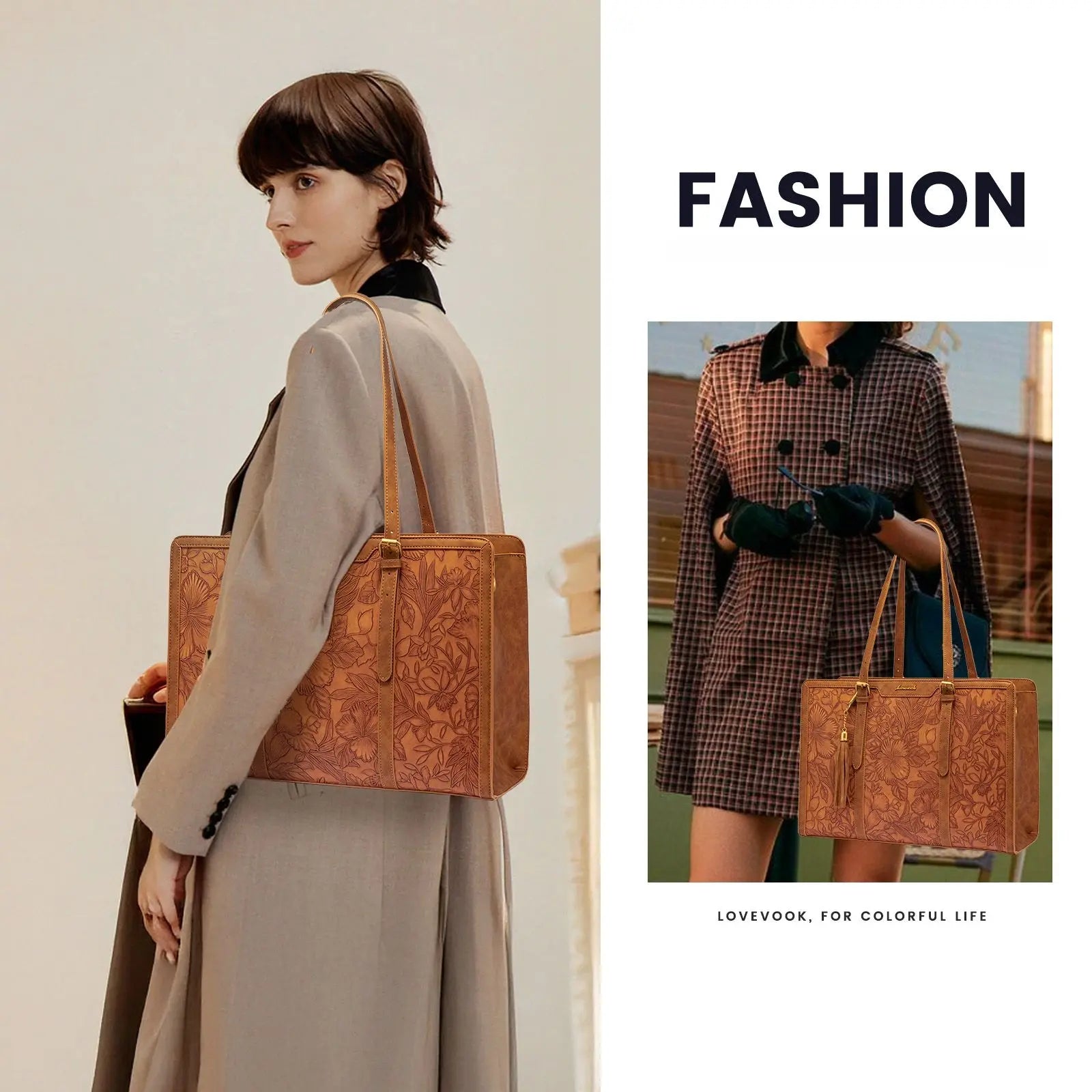 LOVEVOOK Canvas Laptop Tote Bag 15.6 & 17.3 Inches for Women with Clutch Purse, Lightweight Tote Bag with 2 Cup Holder, Purses for Women, Computer Bag for Work, Office, Casual. Dealsforyoudays