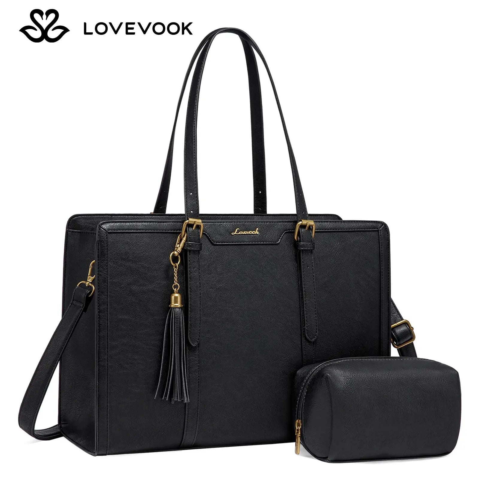 LOVEVOOK Canvas Laptop Tote Bag 15.6 & 17.3 Inches for Women with Clutch Purse, Lightweight Tote Bag with 2 Cup Holder, Purses for Women, Computer Bag for Work, Office, Casual. Dealsforyoudays
