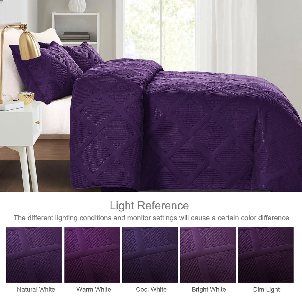 Ultrasonic Twin Quilt Set, 2-Piece Lightweight Bedspreads Modern Striped Coverlet, Deep Purple