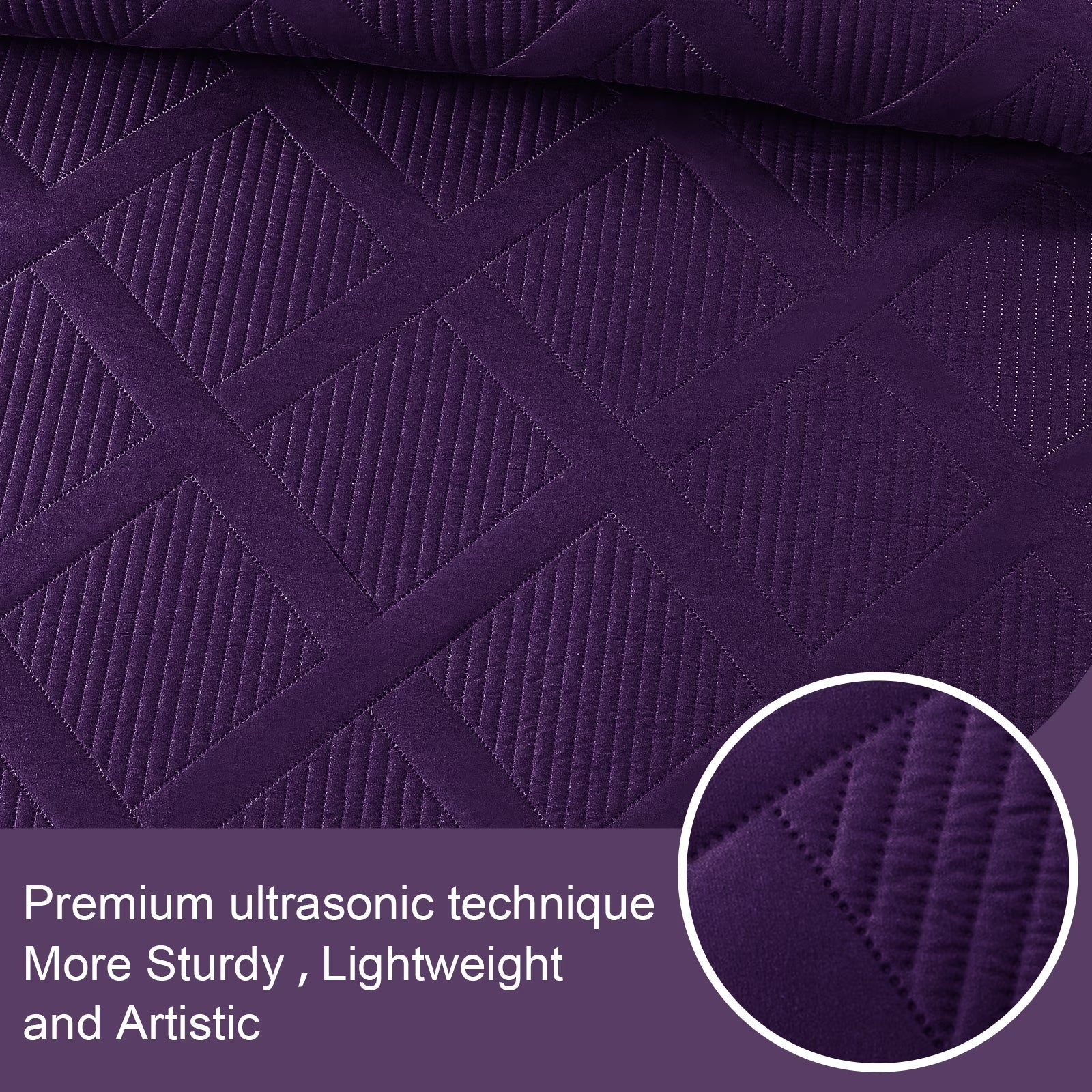 Ultrasonic Twin Quilt Set, 2-Piece Lightweight Bedspreads Modern Striped Coverlet, Deep Purple