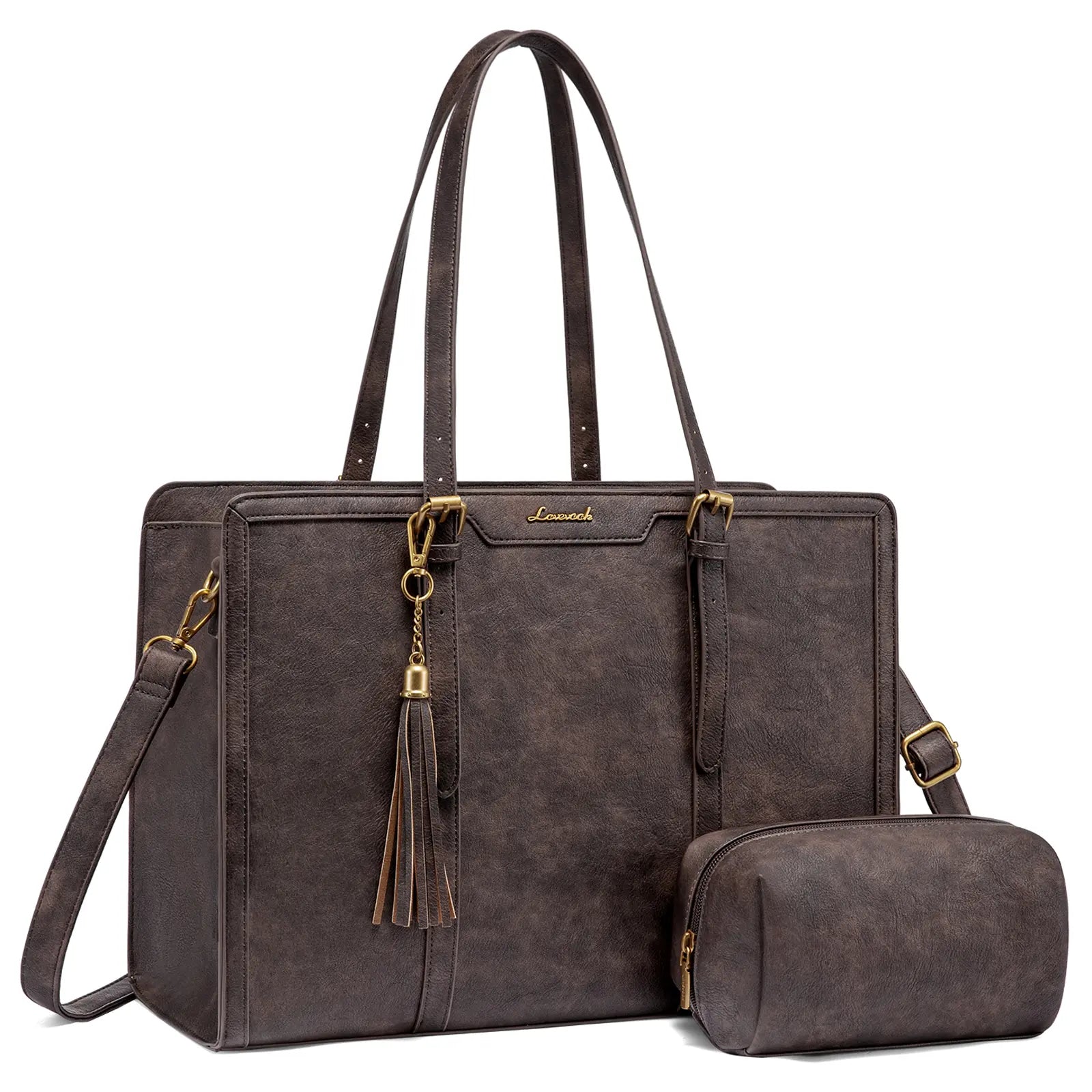 LOVEVOOK Canvas Laptop Tote Bag 15.6 & 17.3 Inches for Women with Clutch Purse, Lightweight Tote Bag with 2 Cup Holder, Purses for Women, Computer Bag for Work, Office, Casual. Dealsforyoudays