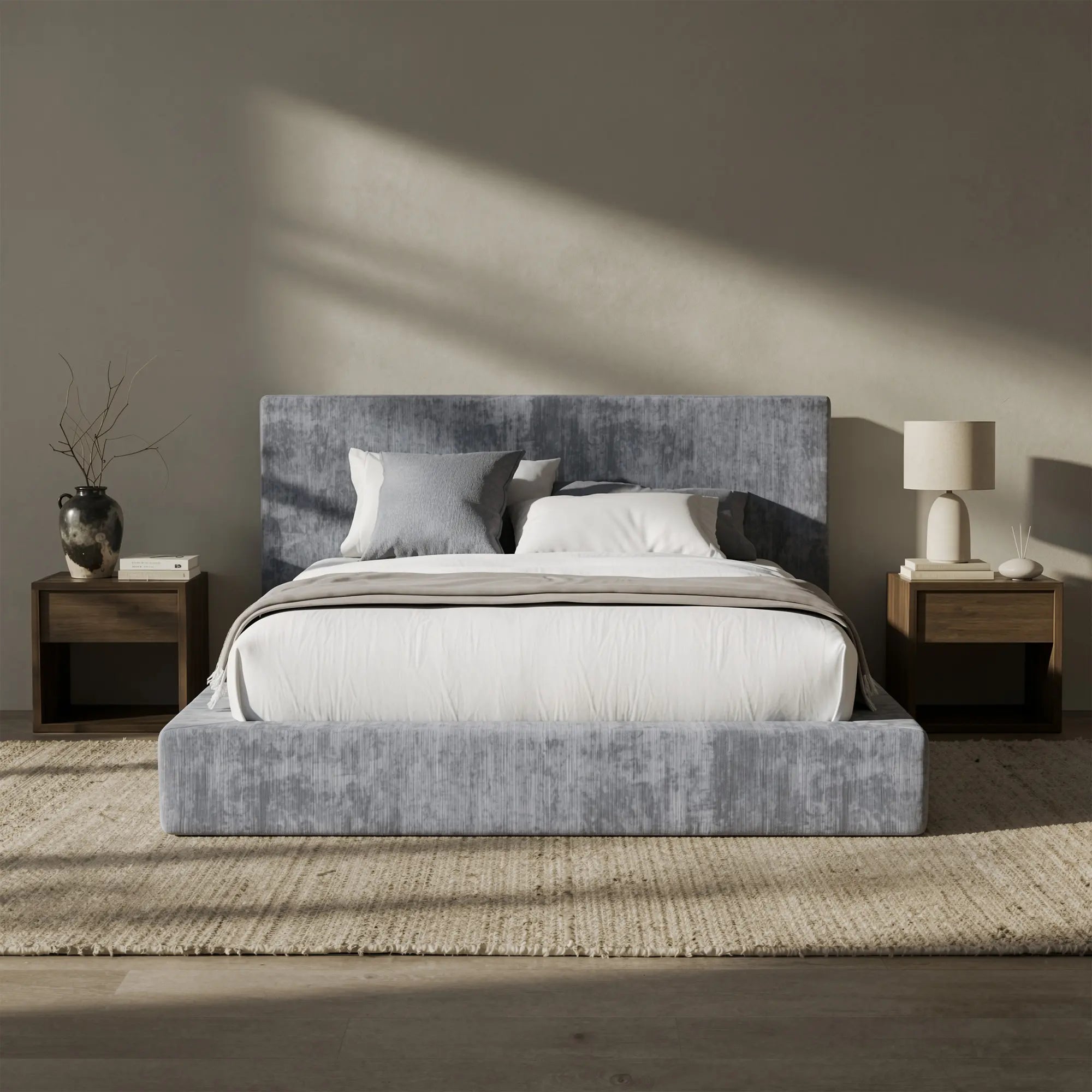 RECCI Airframe Upholstered Modern Low Profile Platform Bed Frame - Full Size, No Headboard Option, 5-In High-Resiliency Foam Upholstery, Sturdy Steel Bedframe, No Box Spring Needed, Easy Assembly, Apartment Furniture,Dorm Essentials,Home Decor