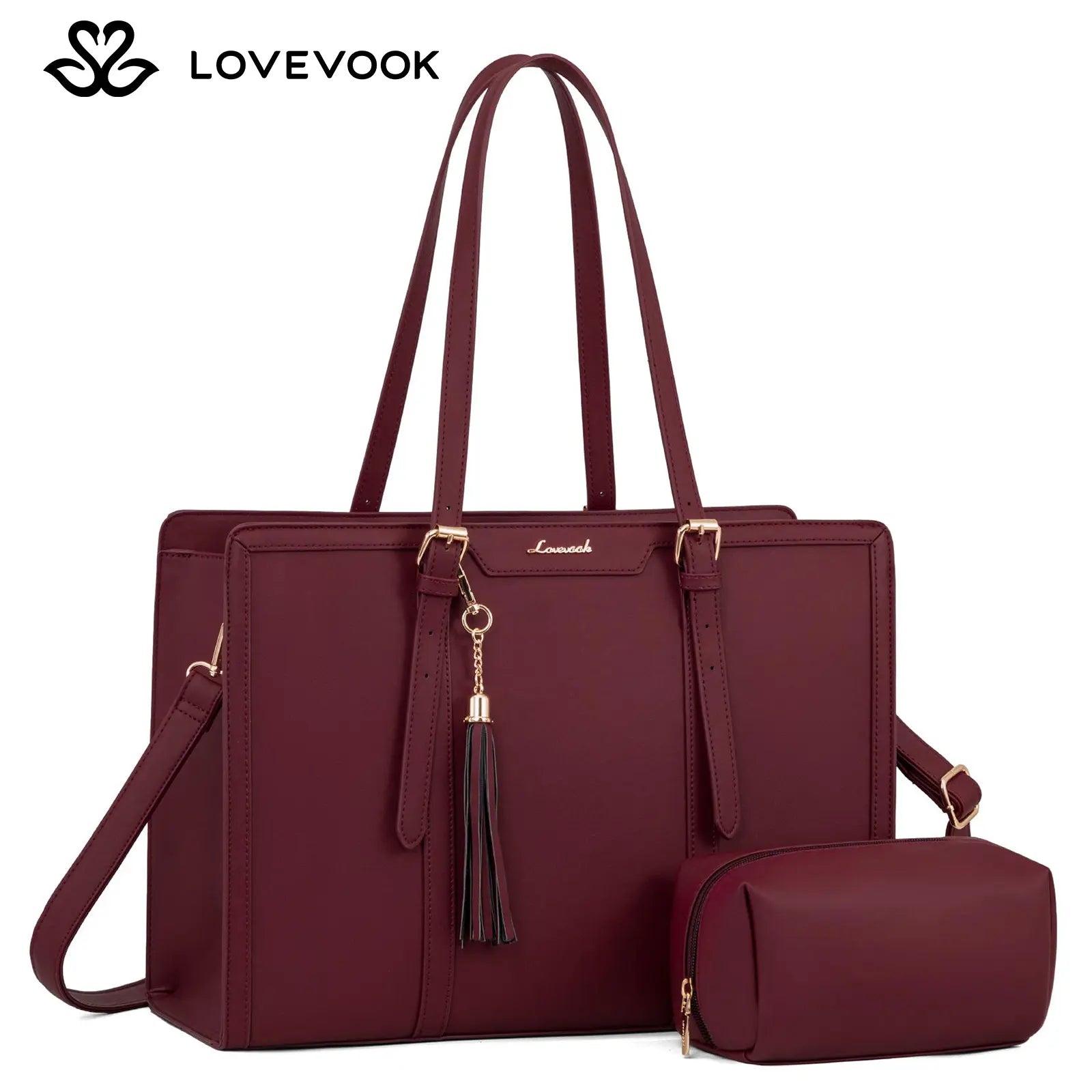LOVEVOOK Canvas Laptop Tote Bag 15.6 & 17.3 Inches for Women with Clutch Purse, Lightweight Tote Bag with 2 Cup Holder, Purses for Women, Computer Bag for Work, Office, Casual. Dealsforyoudays