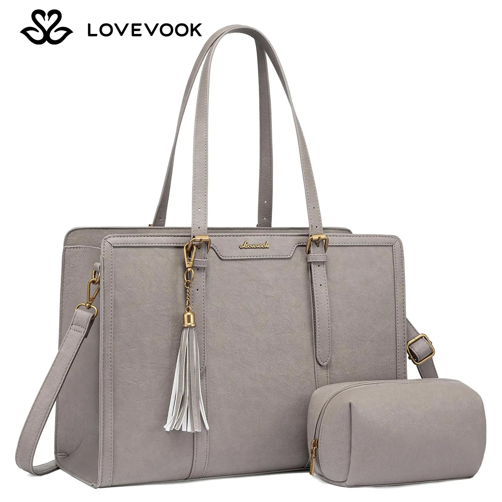 LOVEVOOK Canvas Laptop Tote Bag 15.6 & 17.3 Inches for Women with Clutch Purse, Lightweight Tote Bag with 2 Cup Holder, Purses for Women, Computer Bag for Work, Office, Casual. Dealsforyoudays
