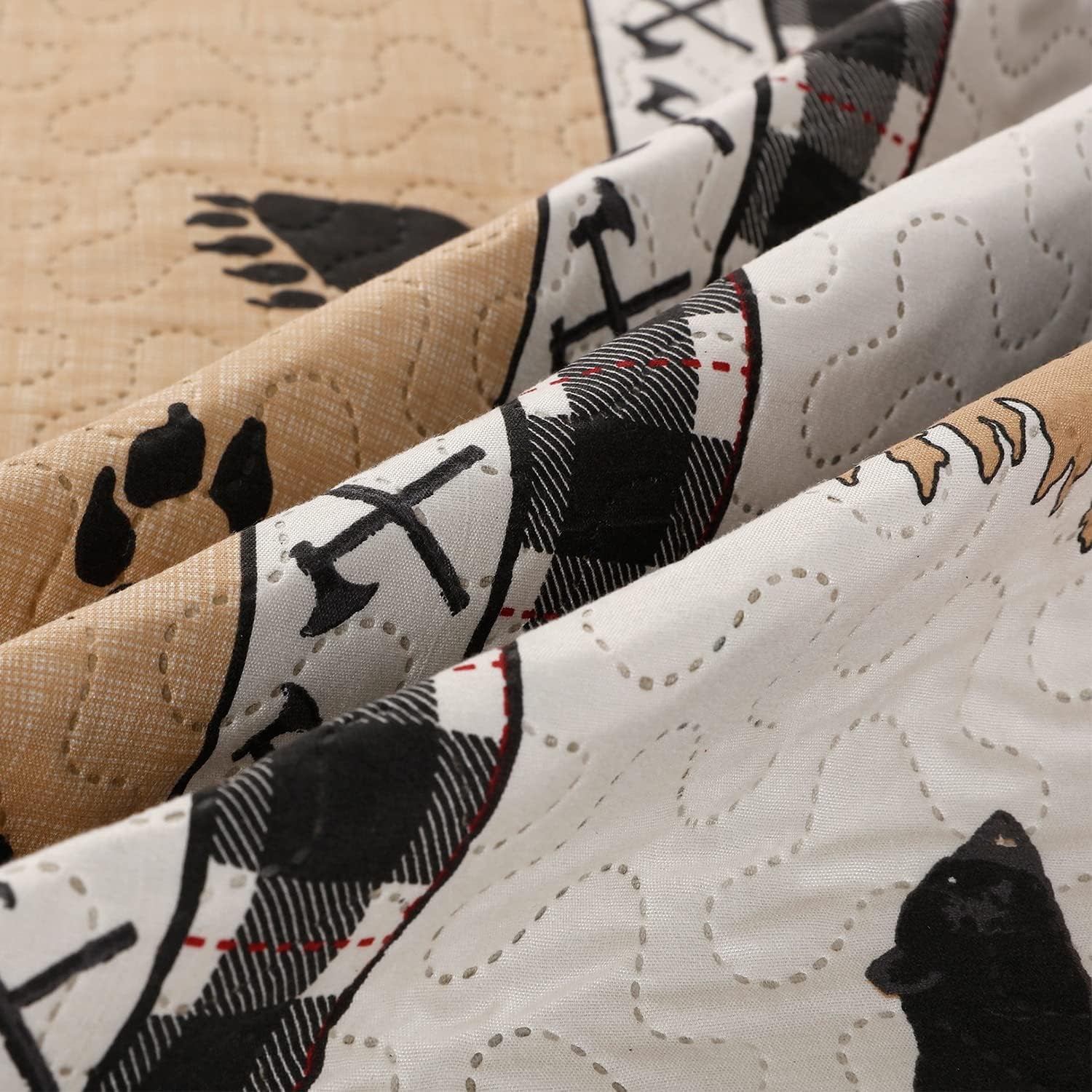 Quilt Set Queen/Full Size Rustic Quilt Bedspread Country Lodge Bedding Cabin Reversible Quilt Bedding Home Lightweight Bedspread Coverlet Black White Buffalo Plaid Quilt Animal Moose Bear Bedding