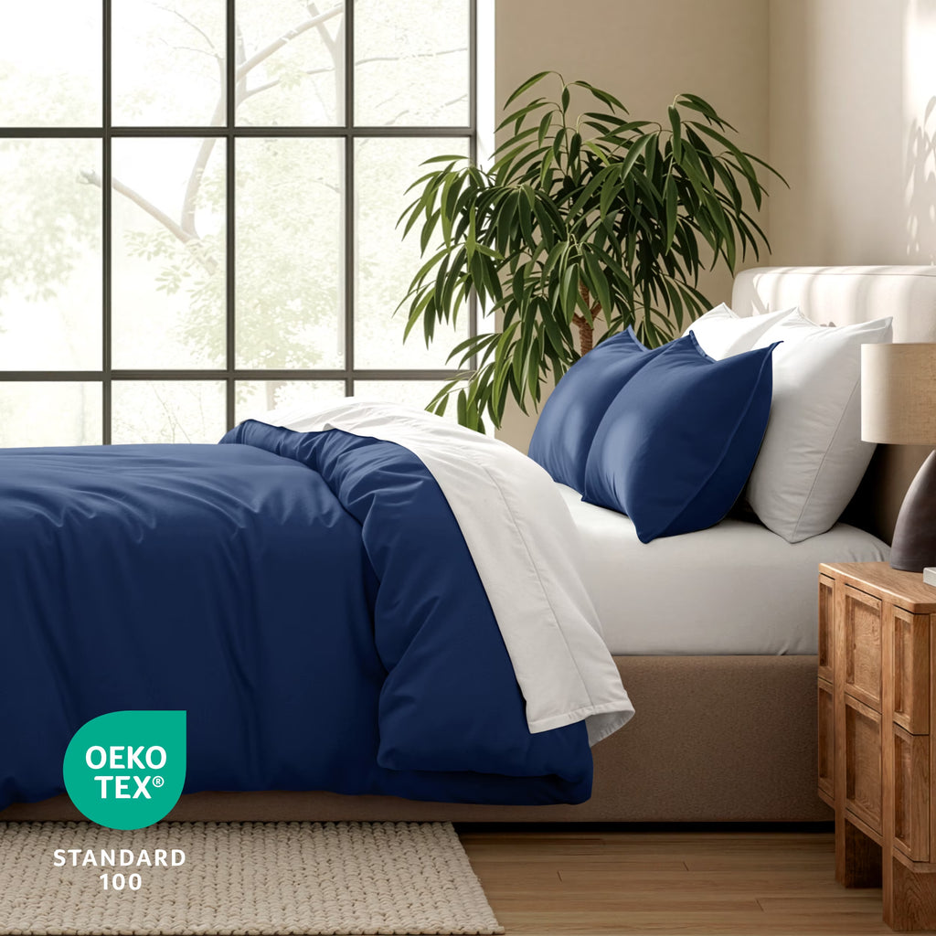 Luxury Duvet Cover and Sham Set - Premium 1800 Collection - Ultra-Soft - Oversized King, Dark Blue, 3-Pieces
