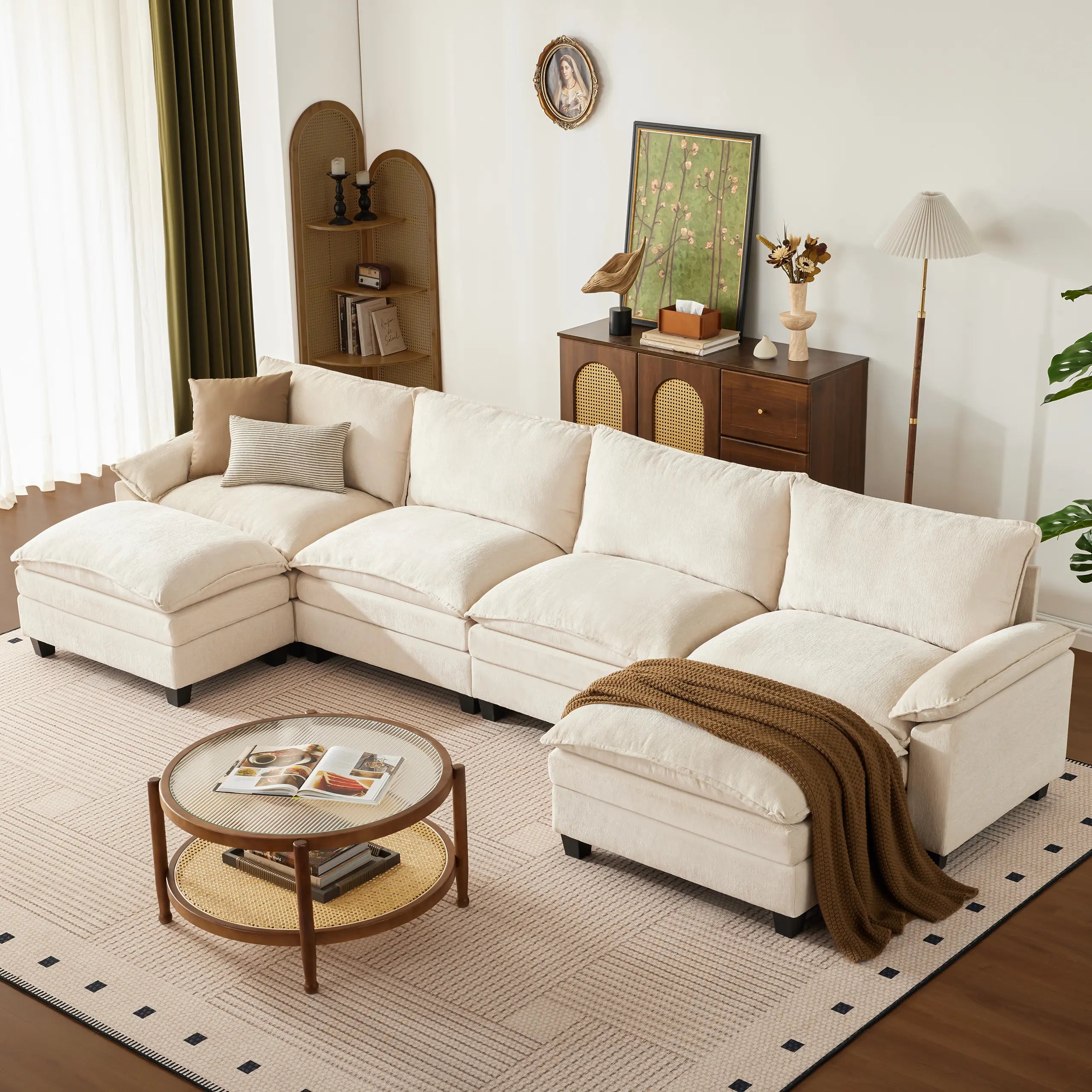 【2-3 Packages】115-149 Inch Modular Couch Sectionals with Ottoman, Big Comfy Cloud Couches, L/U Shaped 4-6 Seat Modular Sectional Sofa, Modern Cloud Sectional Couches for Living Room, Deep Seat Sofa