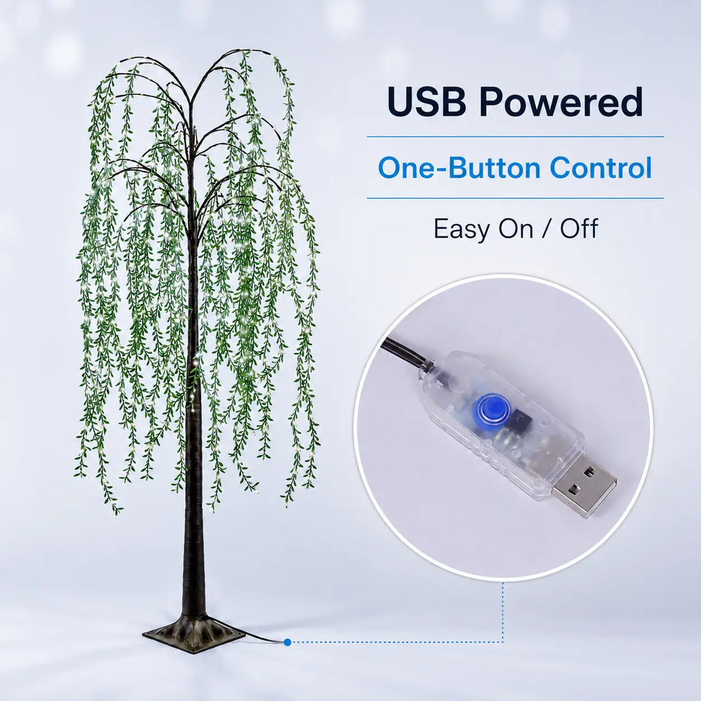 3.9-Foot/4.9-Foot/5.9-Foot LED Light-Up Artificial Weeping Willow Floor Lamp, Usb-Powered LED Willow Tree, Perfect for All-Season Parties, Birthdays, Living Rooms, Independence Day, and Spring/Summer Decor