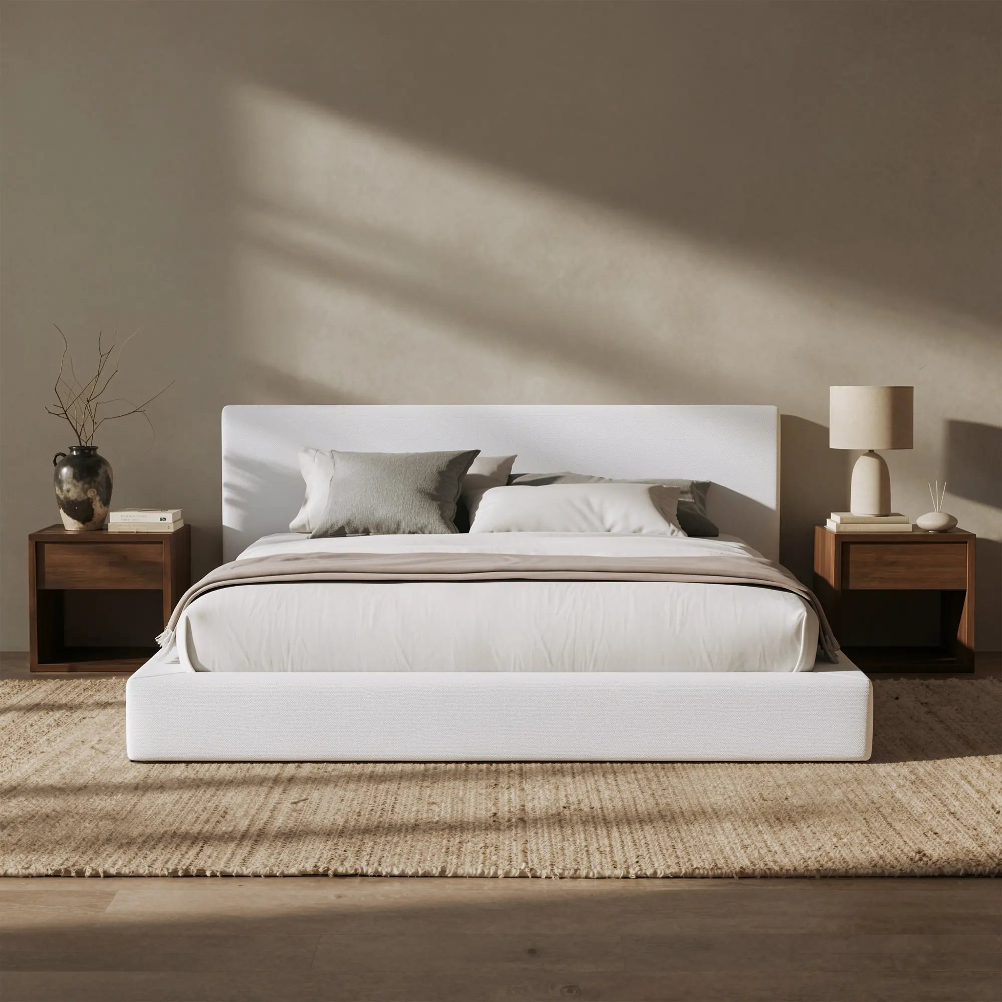 RECCI Airframe Upholstered Modern Low Profile Platform Bed Frame - Full Size, No Headboard Option, 5-In High-Resiliency Foam Upholstery, Sturdy Steel Bedframe, No Box Spring Needed, Easy Assembly, Apartment Furniture,Dorm Essentials,Home Decor