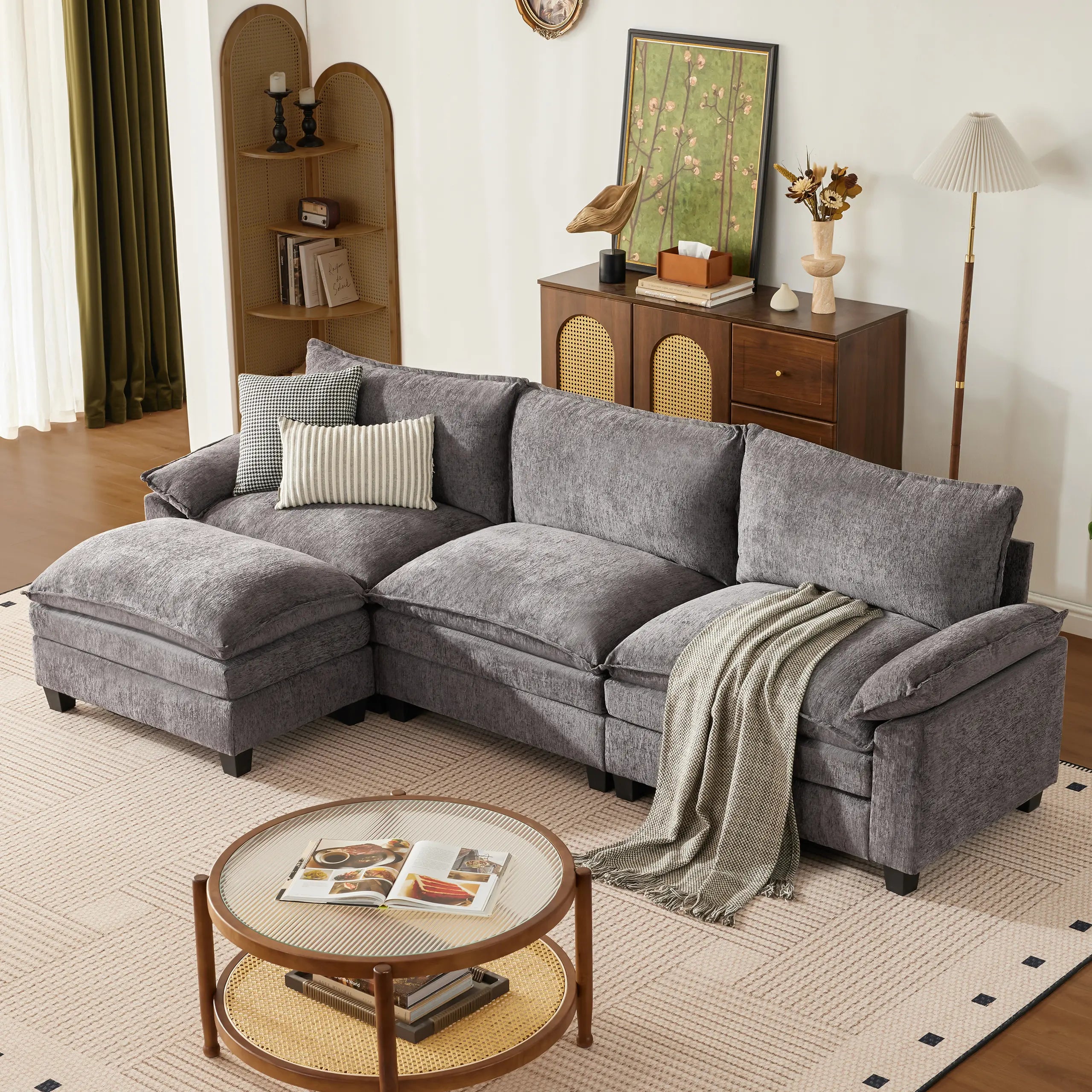 【2-3 Packages】115-149 Inch Modular Couch Sectionals with Ottoman, Big Comfy Cloud Couches, L/U Shaped 4-6 Seat Modular Sectional Sofa, Modern Cloud Sectional Couches for Living Room, Deep Seat Sofa