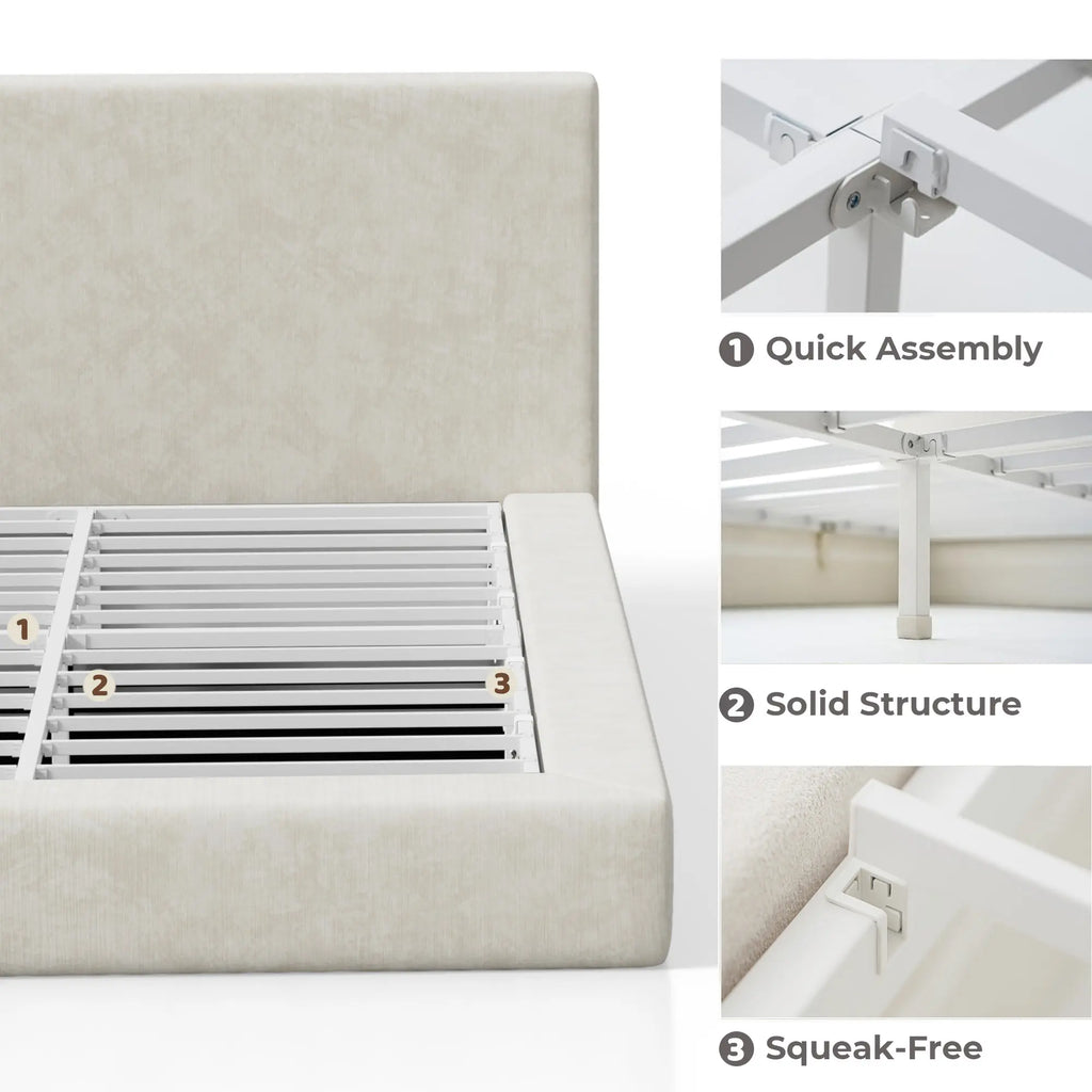 RECCI Airframe Upholstered Modern Low Profile Platform Bed Frame - Full Size, No Headboard Option, 5-In High-Resiliency Foam Upholstery, Sturdy Steel Bedframe, No Box Spring Needed, Easy Assembly, Apartment Furniture,Dorm Essentials,Home Decor