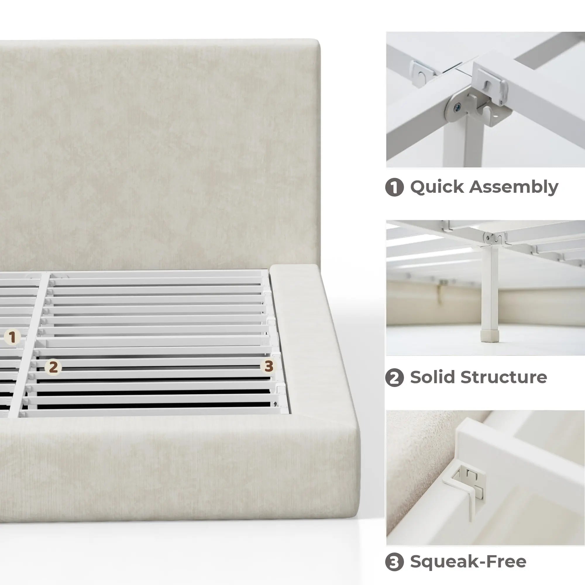 RECCI Airframe Upholstered Modern Low Profile Platform Bed Frame - Full Size, No Headboard Option, 5-In High-Resiliency Foam Upholstery, Sturdy Steel Bedframe, No Box Spring Needed, Easy Assembly, Apartment Furniture,Dorm Essentials,Home Decor