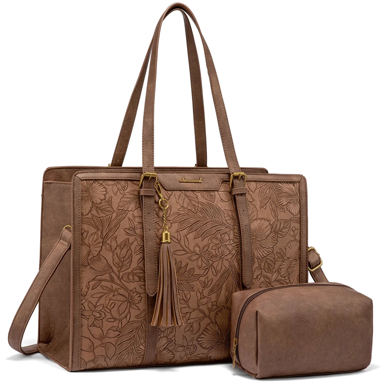 LOVEVOOK Canvas Laptop Tote Bag 15.6 & 17.3 Inches for Women with Clutch Purse, Lightweight Tote Bag with 2 Cup Holder, Purses for Women, Computer Bag for Work, Office, Casual. Dealsforyoudays