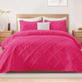 Ultrasonic King Quilt Set, 3-Piece Lightweight Bedspreads Modern Striped Coverlet, Hot Pink