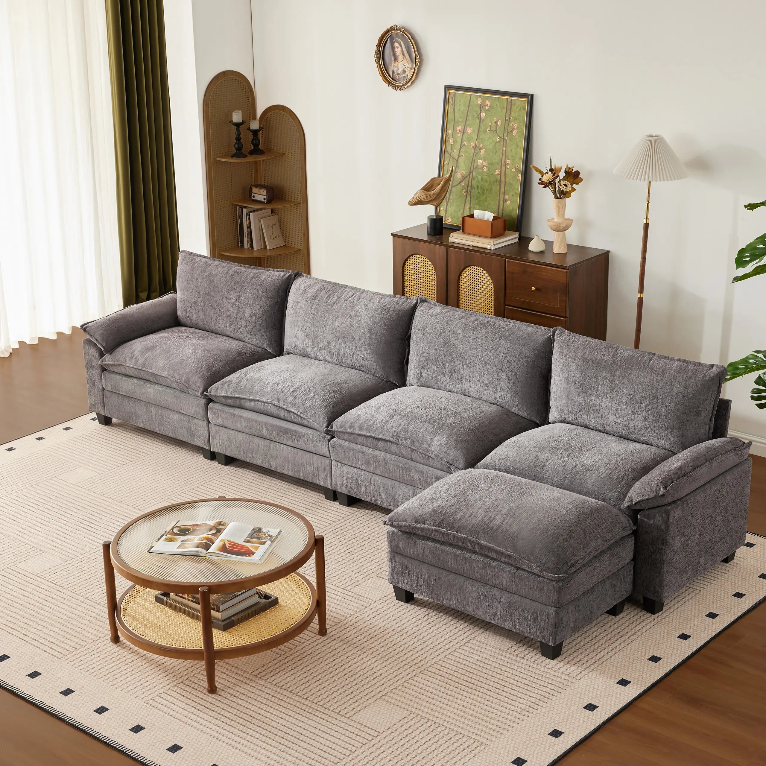 【2-3 Packages】115-149 Inch Modular Couch Sectionals with Ottoman, Big Comfy Cloud Couches, L/U Shaped 4-6 Seat Modular Sectional Sofa, Modern Cloud Sectional Couches for Living Room, Deep Seat Sofa
