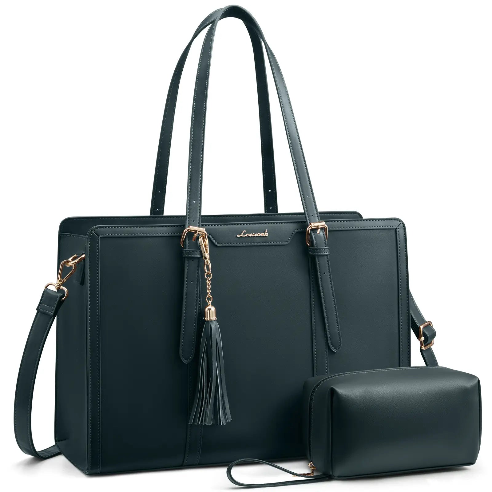 LOVEVOOK Canvas Laptop Tote Bag 15.6 & 17.3 Inches for Women with Clutch Purse, Lightweight Tote Bag with 2 Cup Holder, Purses for Women, Computer Bag for Work, Office, Casual. Dealsforyoudays