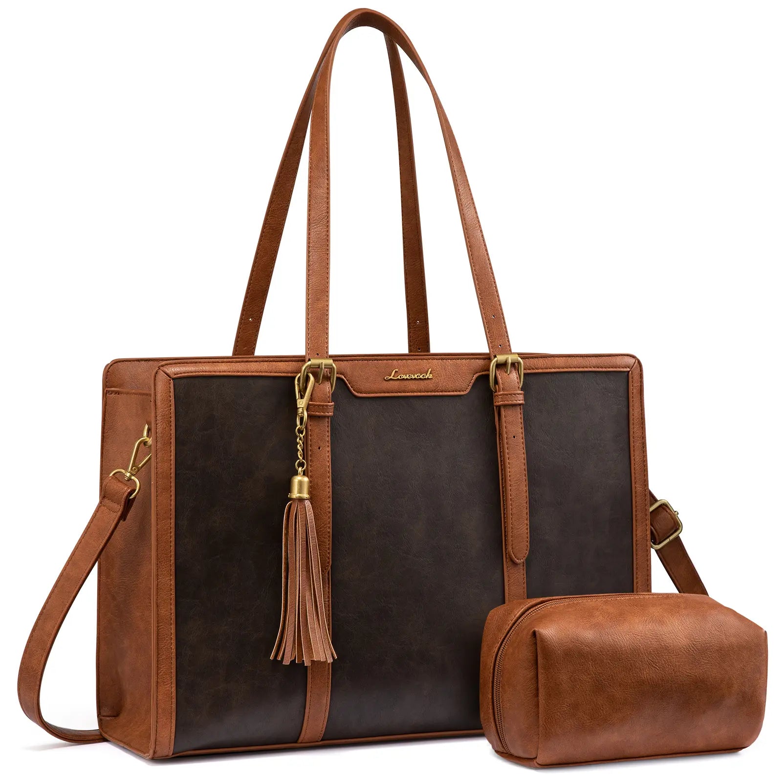 LOVEVOOK Canvas Laptop Tote Bag 15.6 & 17.3 Inches for Women with Clutch Purse, Lightweight Tote Bag with 2 Cup Holder, Purses for Women, Computer Bag for Work, Office, Casual. Dealsforyoudays