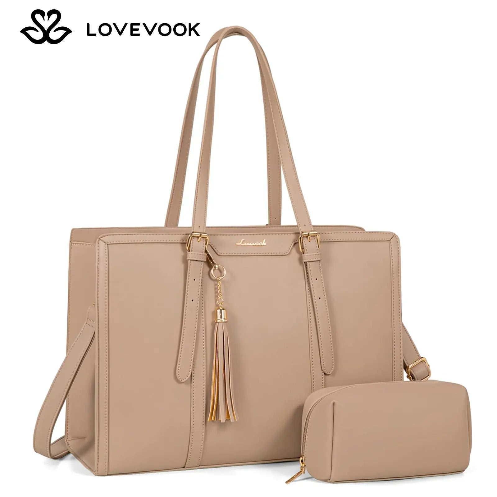 LOVEVOOK Canvas Laptop Tote Bag 15.6 & 17.3 Inches for Women with Clutch Purse, Lightweight Tote Bag with 2 Cup Holder, Purses for Women, Computer Bag for Work, Office, Casual. Dealsforyoudays