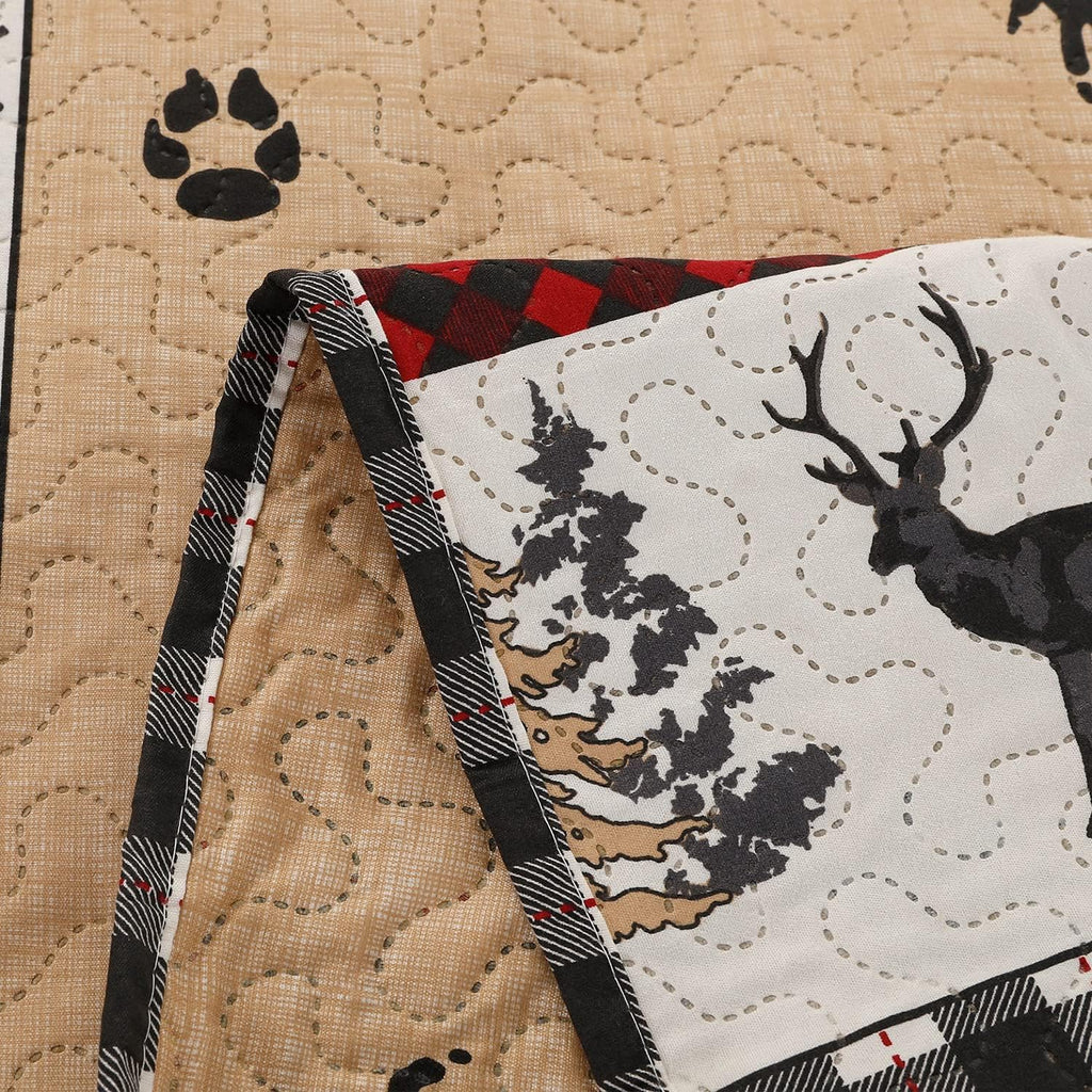 Quilt Set Queen/Full Size Rustic Quilt Bedspread Country Lodge Bedding Cabin Reversible Quilt Bedding Home Lightweight Bedspread Coverlet Black White Buffalo Plaid Quilt Animal Moose Bear Bedding