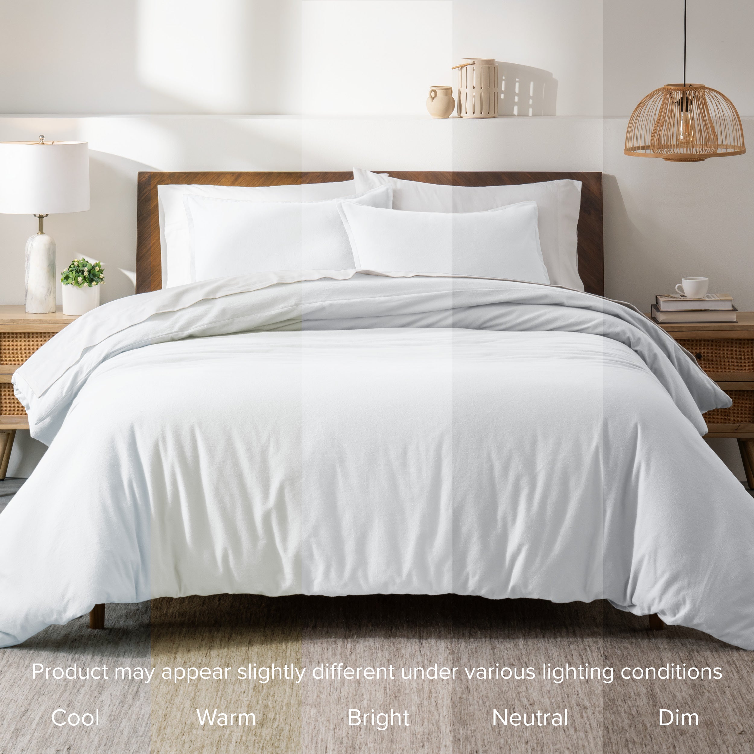 Flannel Duvet Cover Set - 100% Flannel Cotton - Double Brushed - Queen, White