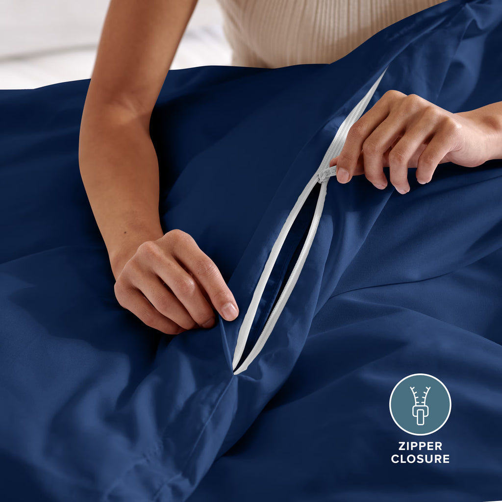 Luxury Duvet Cover and Sham Set - Premium 1800 Collection - Ultra-Soft - Oversized King, Dark Blue, 3-Pieces
