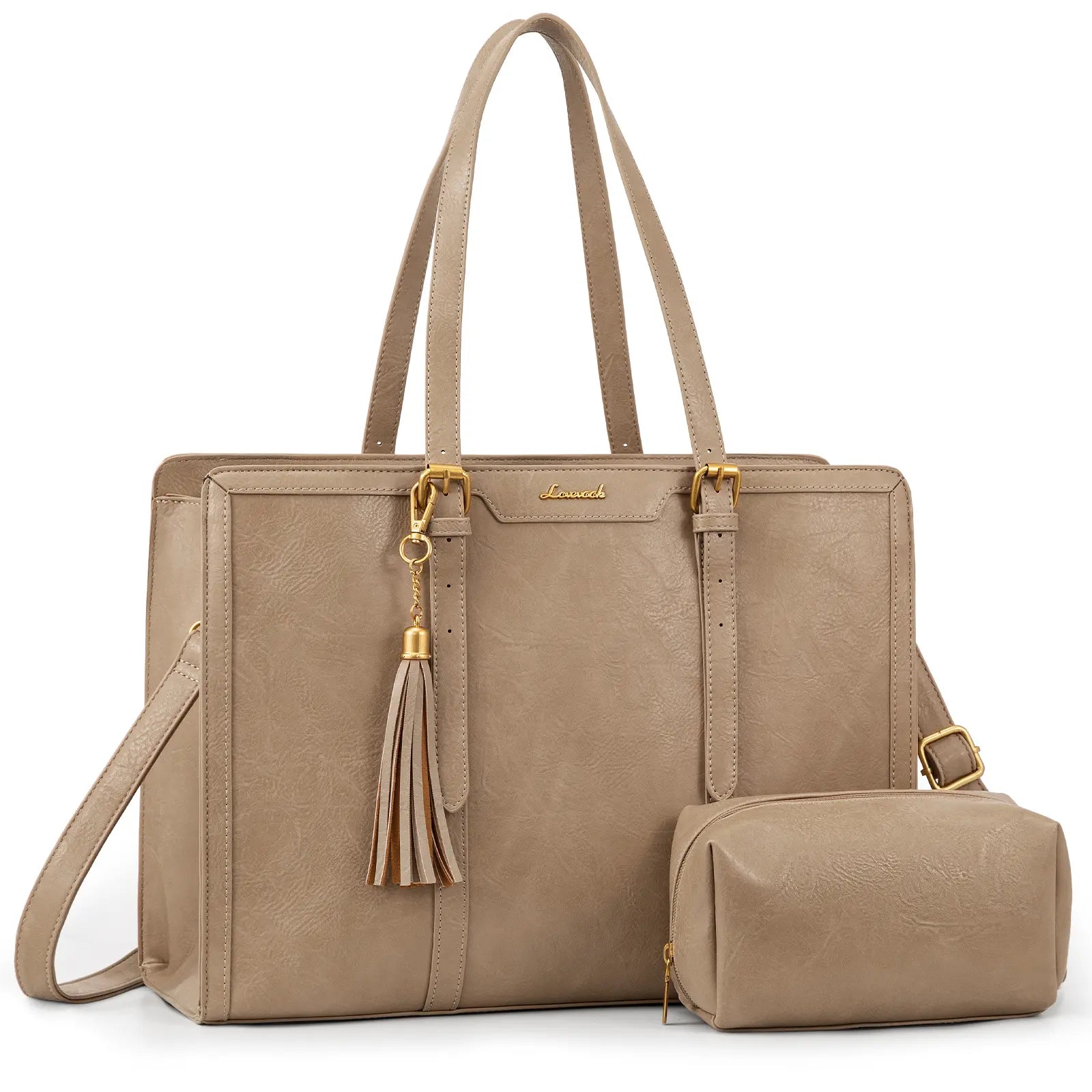 LOVEVOOK Canvas Laptop Tote Bag 15.6 & 17.3 Inches for Women with Clutch Purse, Lightweight Tote Bag with 2 Cup Holder, Purses for Women, Computer Bag for Work, Office, Casual. Dealsforyoudays