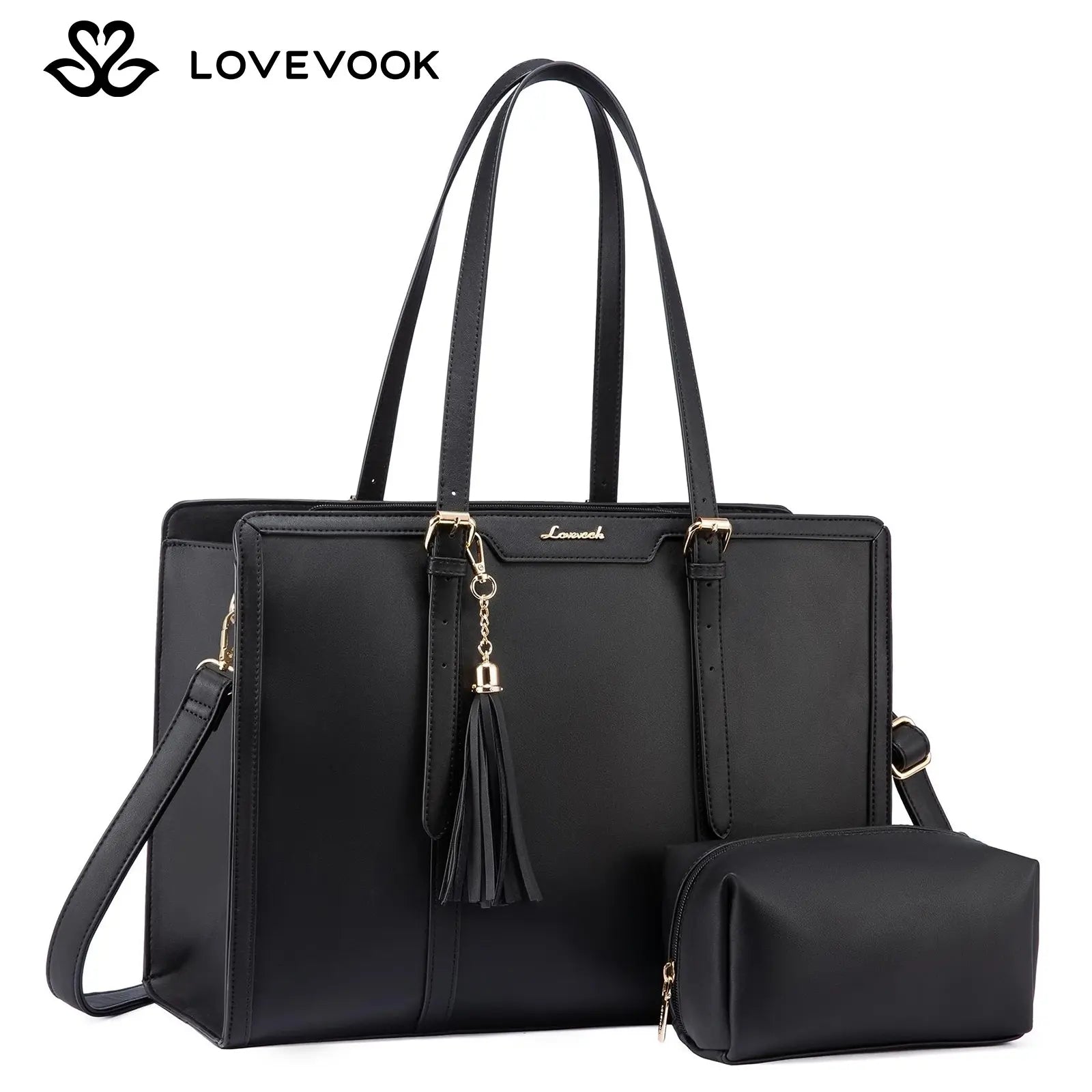 LOVEVOOK Canvas Laptop Tote Bag 15.6 & 17.3 Inches for Women with Clutch Purse, Lightweight Tote Bag with 2 Cup Holder, Purses for Women, Computer Bag for Work, Office, Casual. Dealsforyoudays