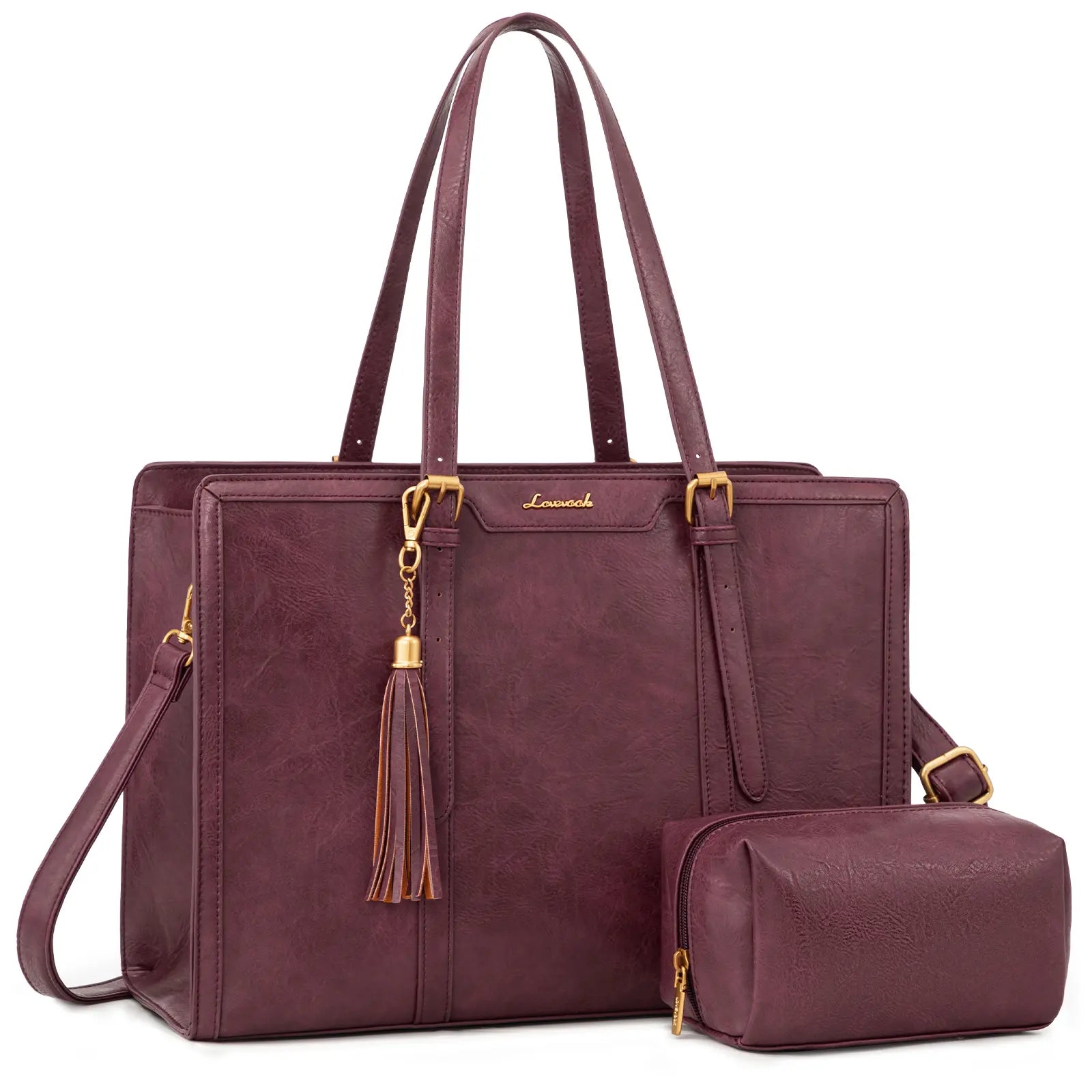 LOVEVOOK Canvas Laptop Tote Bag 15.6 & 17.3 Inches for Women with Clutch Purse, Lightweight Tote Bag with 2 Cup Holder, Purses for Women, Computer Bag for Work, Office, Casual. Dealsforyoudays