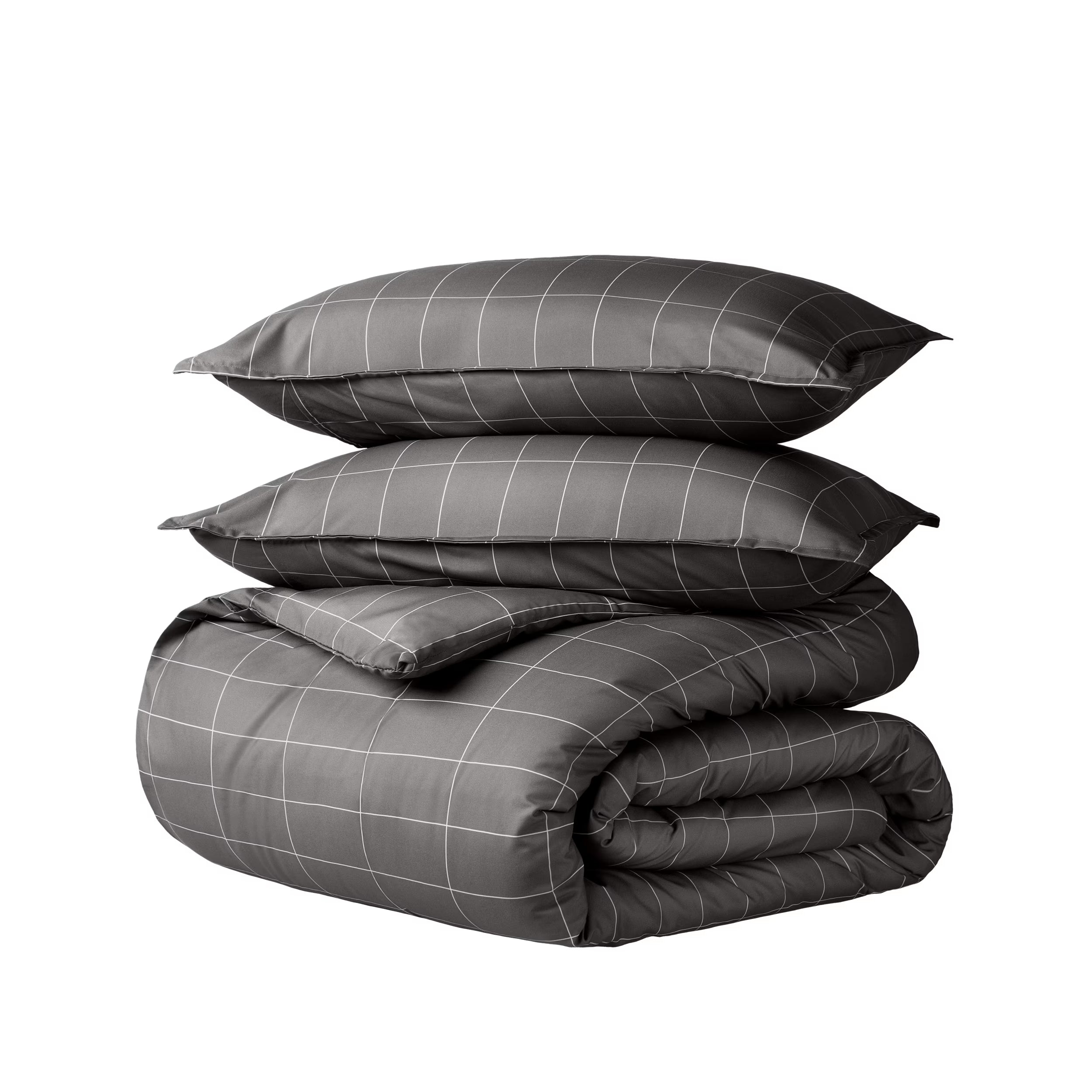 Luxury Duvet Cover and Sham Set - Premium 1800 Collection - Ultra-Soft - Oversized Queen, Grid - Gray/White, 3-Pieces