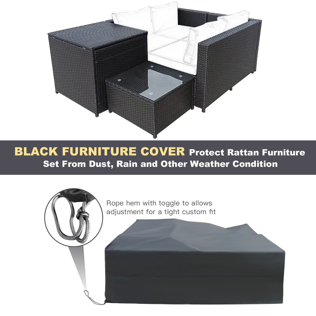 4PCS Patio Rattan Furniture Set Cushioned Loveseat Storage Table Navy