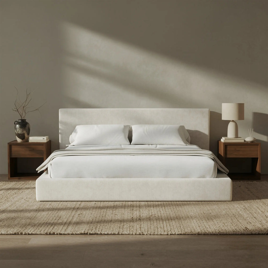 RECCI Airframe Upholstered Modern Low Profile Platform Bed Frame - Full Size, No Headboard Option, 5-In High-Resiliency Foam Upholstery, Sturdy Steel Bedframe, No Box Spring Needed, Easy Assembly, Apartment Furniture,Dorm Essentials,Home Decor