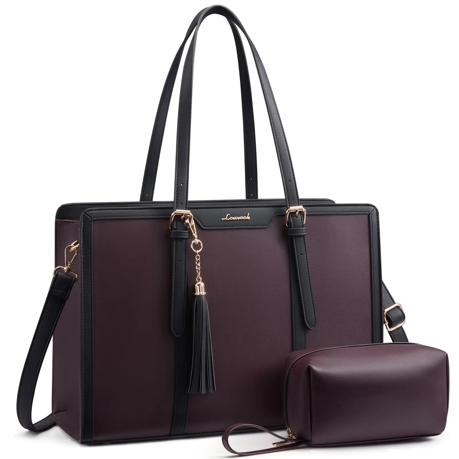 LOVEVOOK Canvas Laptop Tote Bag 15.6 & 17.3 Inches for Women with Clutch Purse, Lightweight Tote Bag with 2 Cup Holder, Purses for Women, Computer Bag for Work, Office, Casual. Dealsforyoudays