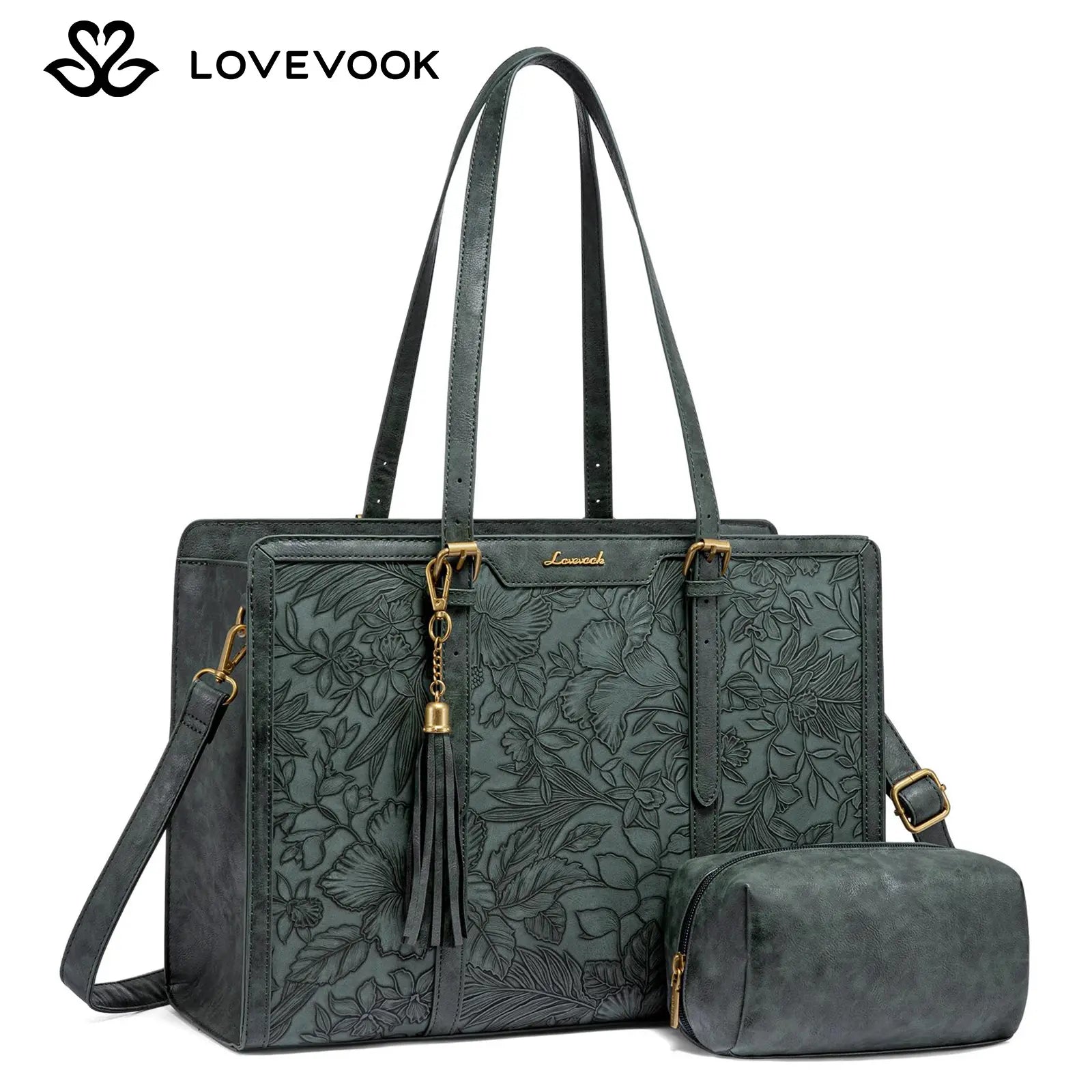 LOVEVOOK Canvas Laptop Tote Bag 15.6 & 17.3 Inches for Women with Clutch Purse, Lightweight Tote Bag with 2 Cup Holder, Purses for Women, Computer Bag for Work, Office, Casual. Dealsforyoudays
