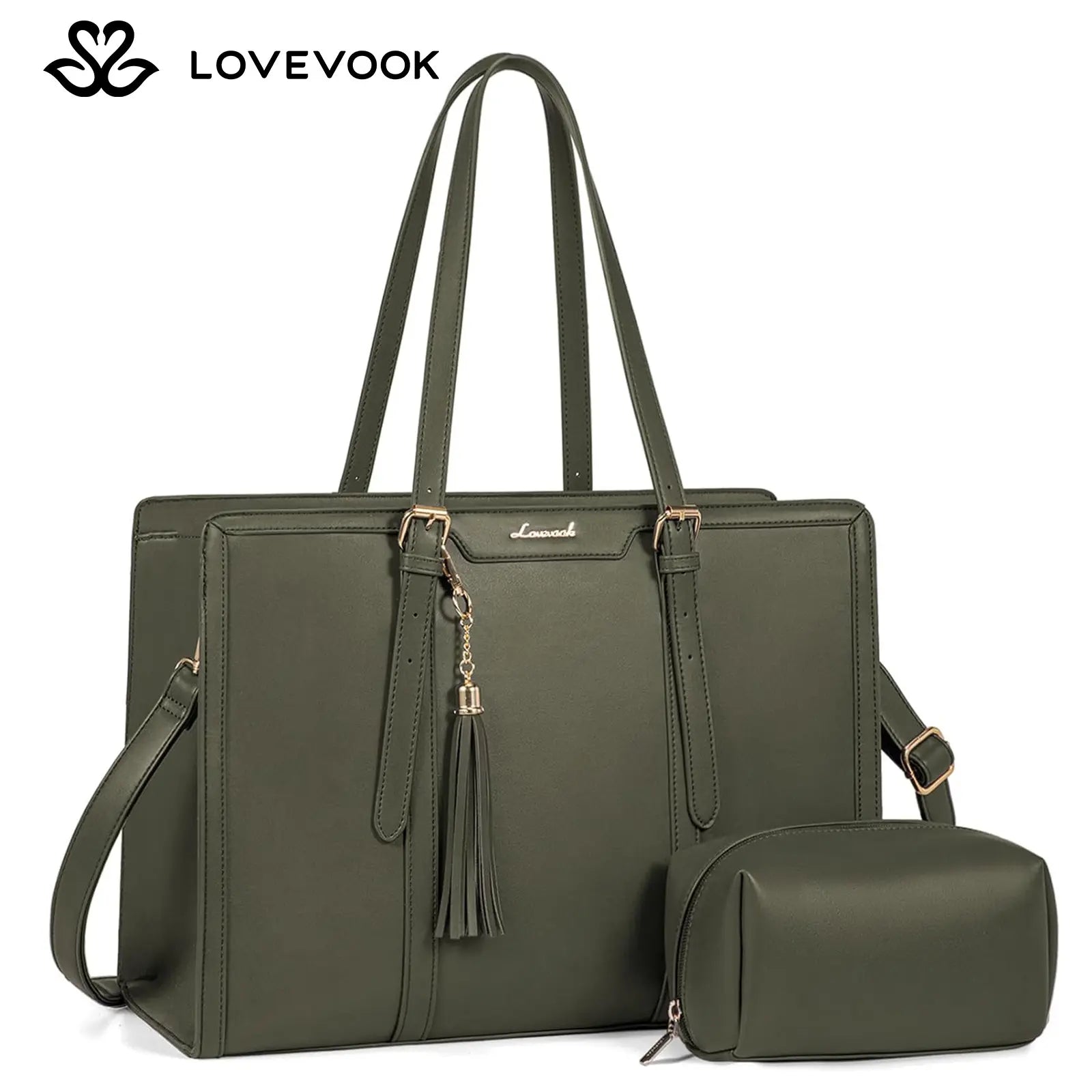 LOVEVOOK Canvas Laptop Tote Bag 15.6 & 17.3 Inches for Women with Clutch Purse, Lightweight Tote Bag with 2 Cup Holder, Purses for Women, Computer Bag for Work, Office, Casual. Dealsforyoudays