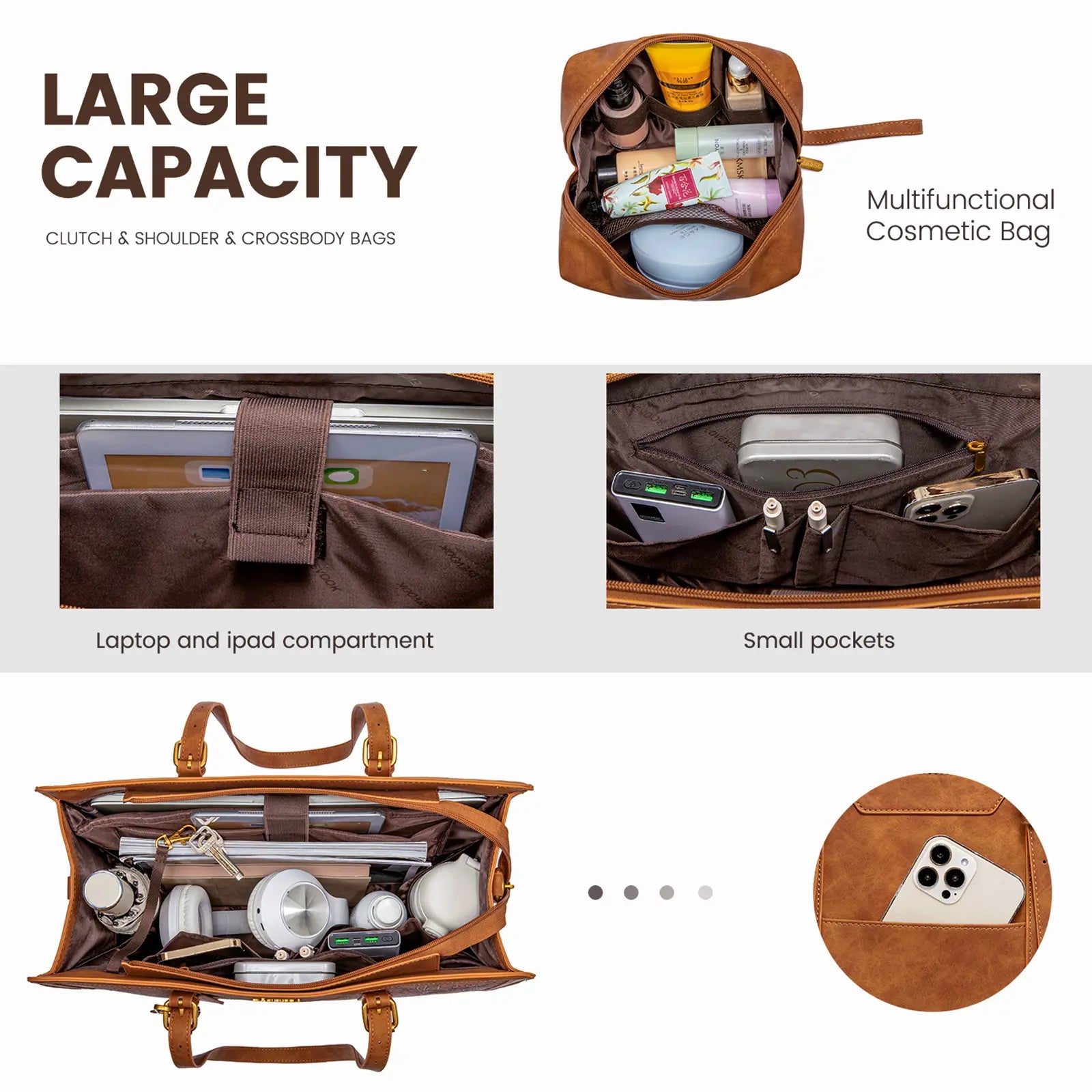 LOVEVOOK Canvas Laptop Tote Bag 15.6 & 17.3 Inches for Women with Clutch Purse, Lightweight Tote Bag with 2 Cup Holder, Purses for Women, Computer Bag for Work, Office, Casual. Dealsforyoudays