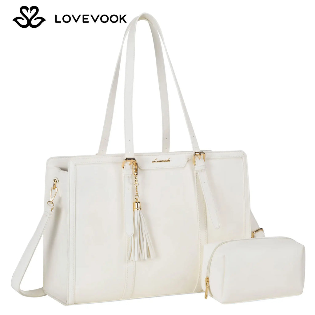 LOVEVOOK Canvas Laptop Tote Bag 15.6 & 17.3 Inches for Women with Clutch Purse, Lightweight Tote Bag with 2 Cup Holder, Purses for Women, Computer Bag for Work, Office, Casual. Dealsforyoudays