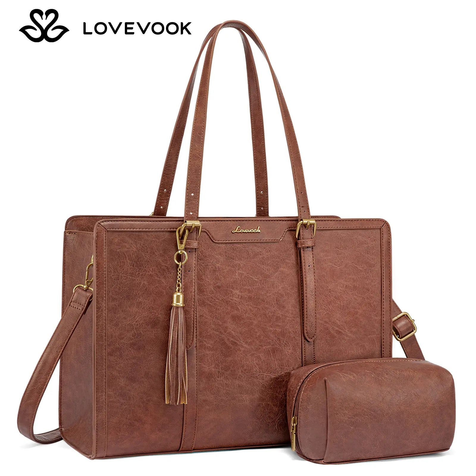 LOVEVOOK Canvas Laptop Tote Bag 15.6 & 17.3 Inches for Women with Clutch Purse, Lightweight Tote Bag with 2 Cup Holder, Purses for Women, Computer Bag for Work, Office, Casual. Dealsforyoudays